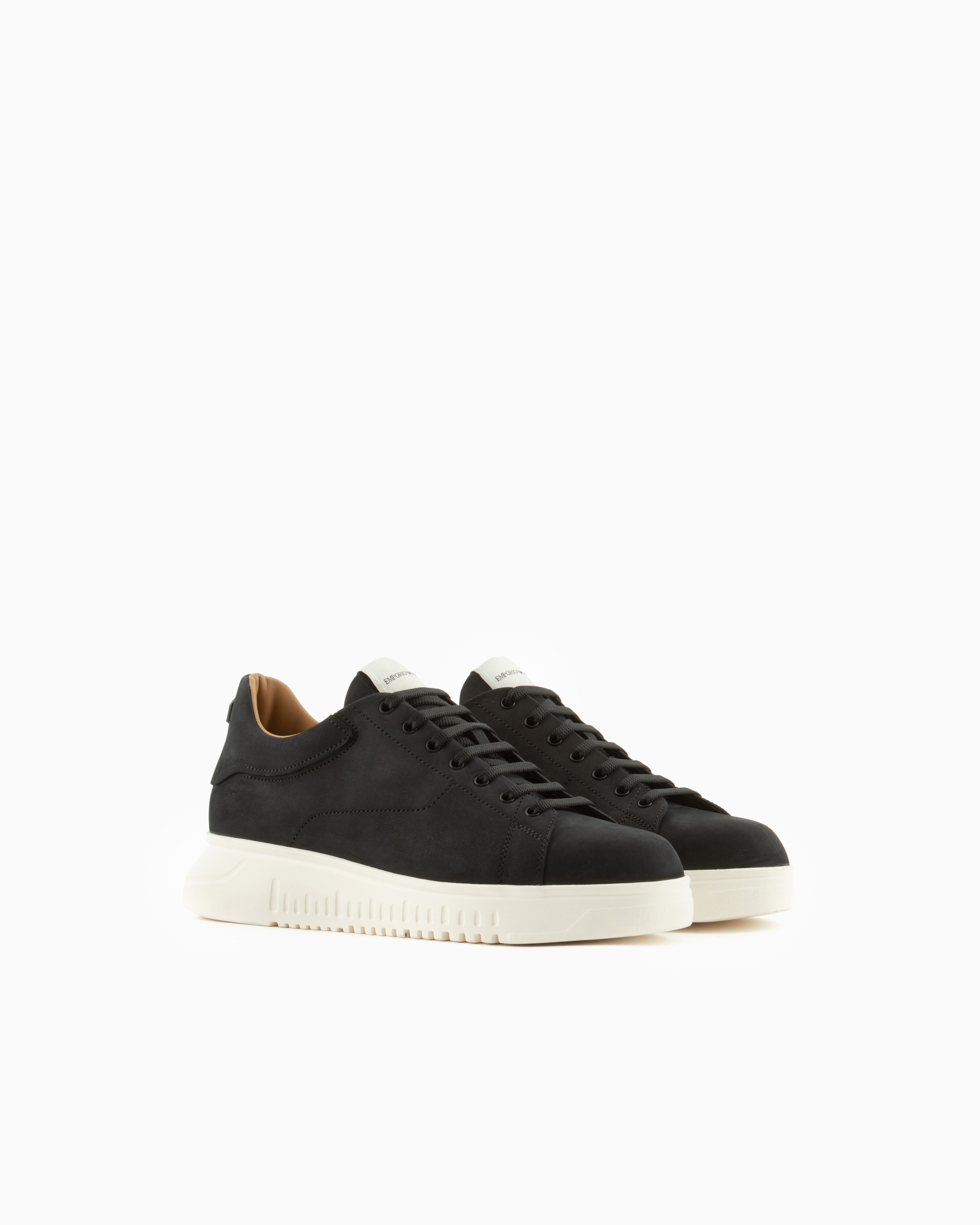 Emporio Armani - Nubuck sneakers with knurled soles, Man, Black, Size: