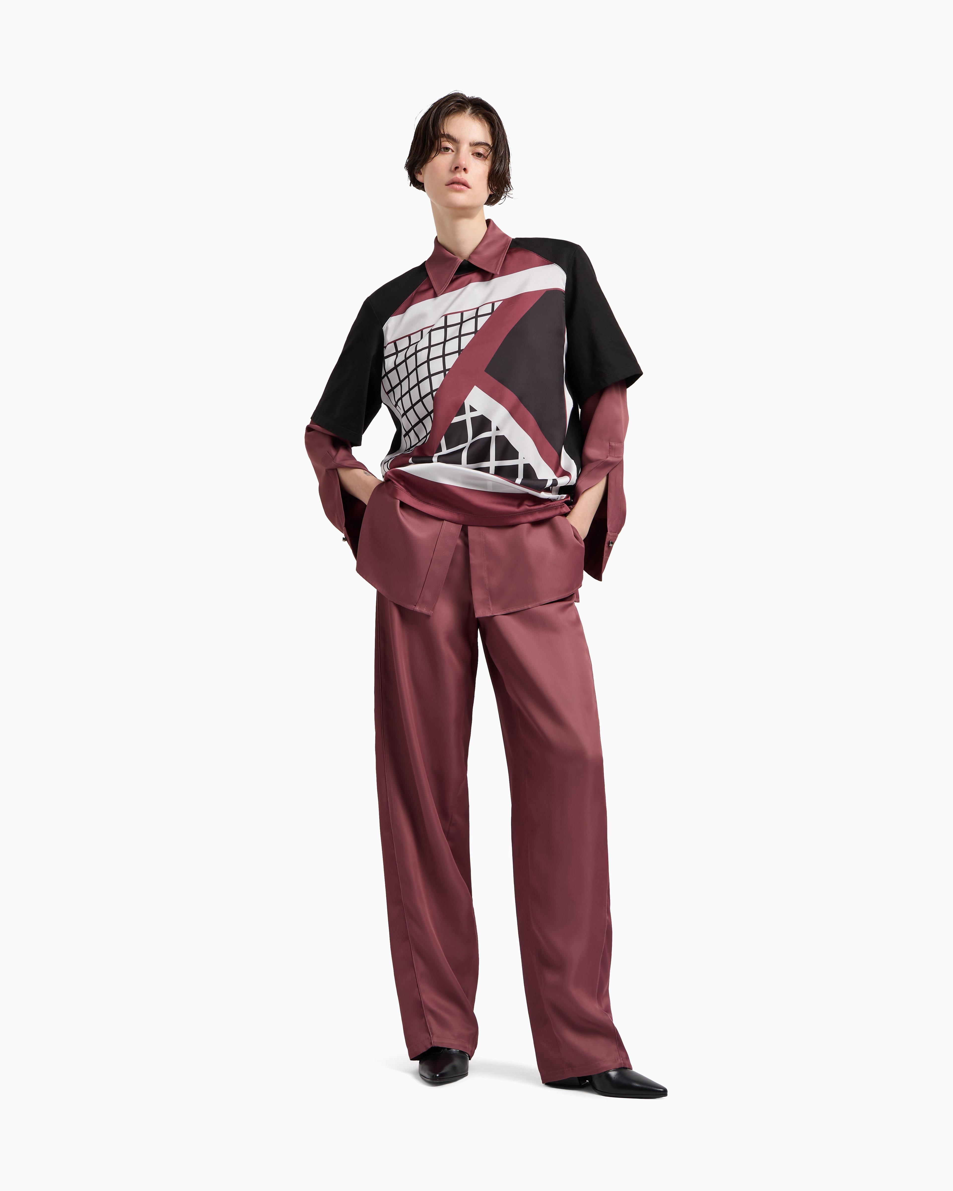 Emporio Armani - Polygon capsule collection satin shirt, Woman, Pink, Size: