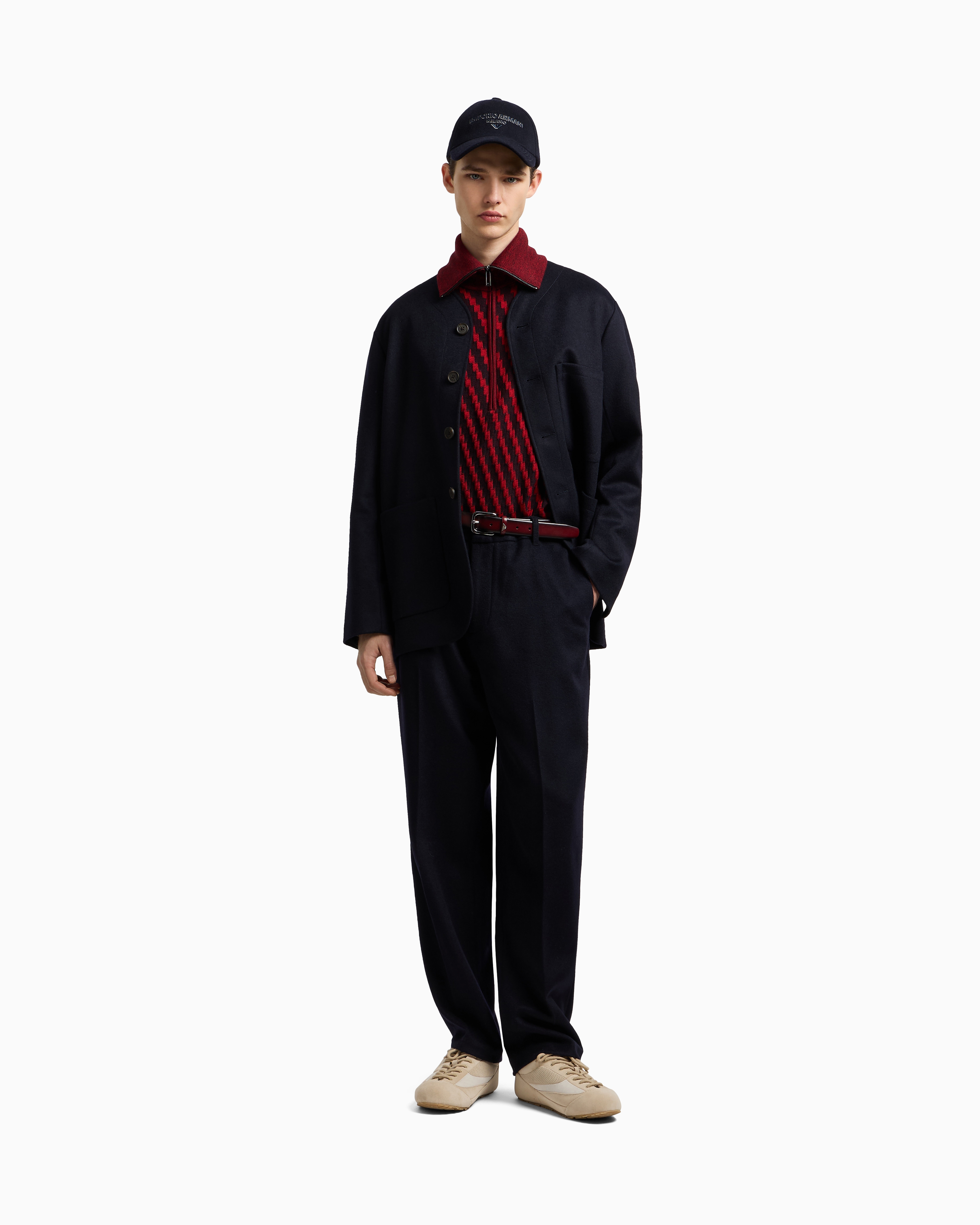 Emporio Armani - Compact virgin wool trousers, Man, Navy Blue, Size: