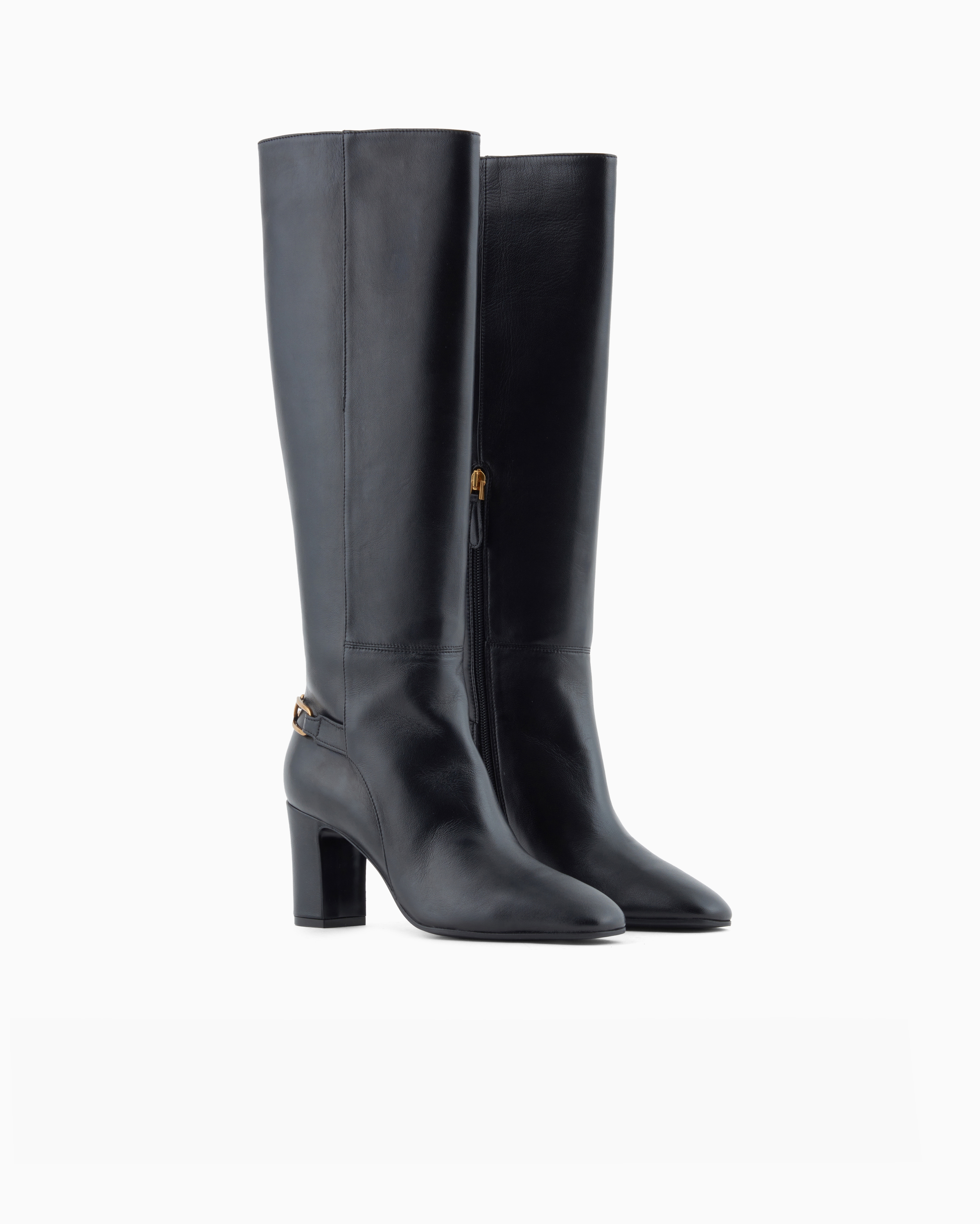 Emporio Armani - Nappa-leather boots with strap and eagle plate, Woman, Black, Size: