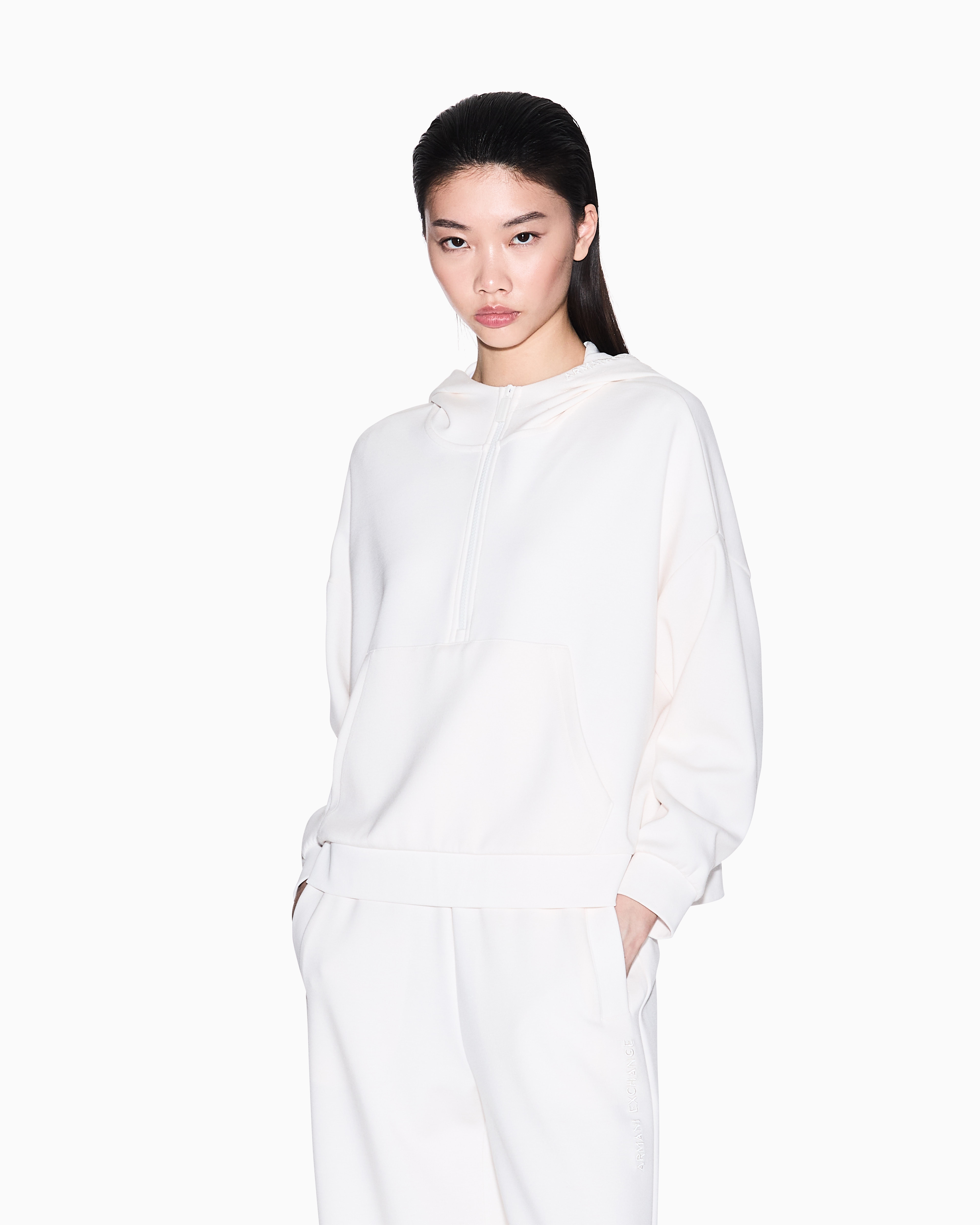 Armani Exchange - Half zip hoodie, Woman, White, Size: