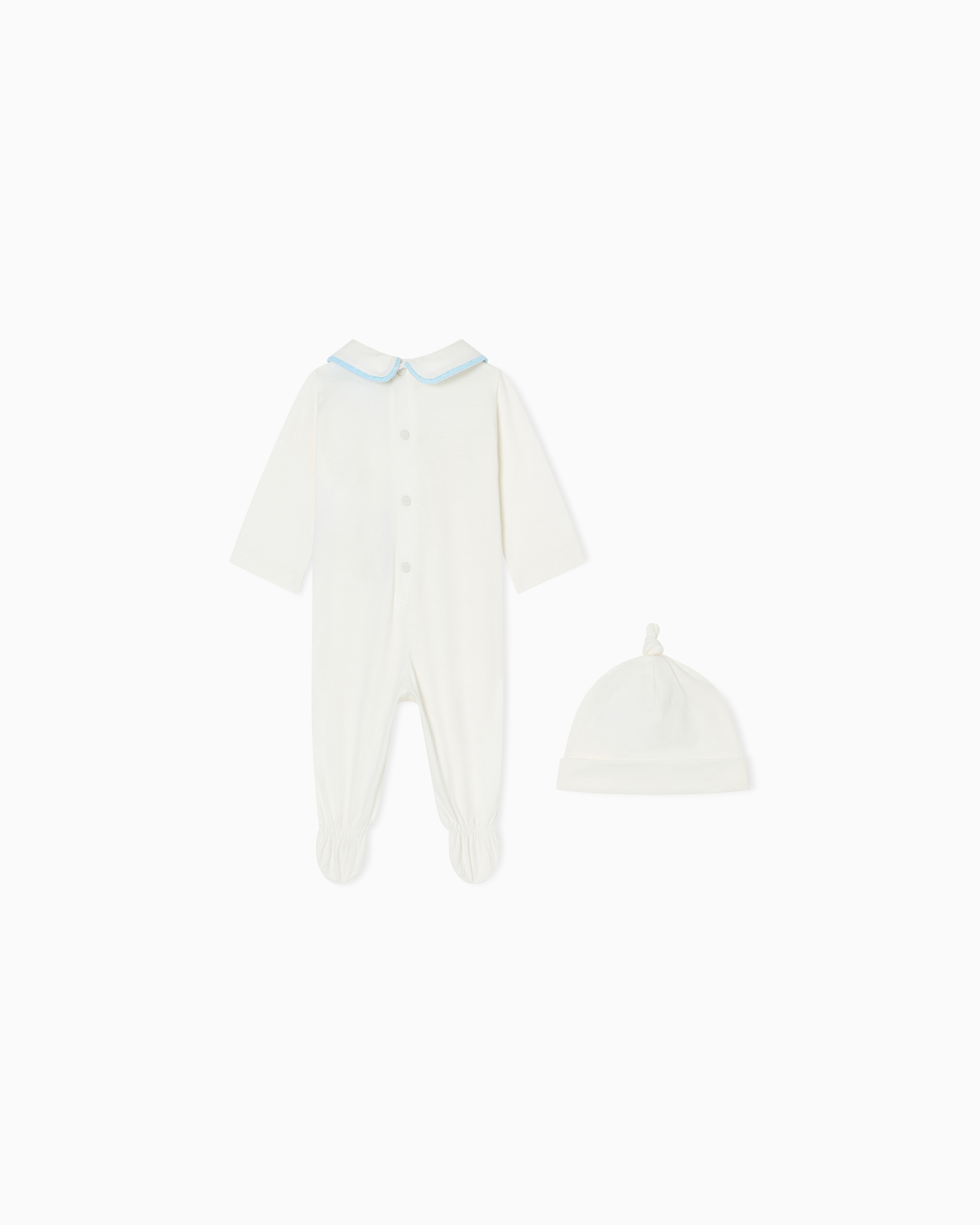 Emporio Armani Mercerised Jersey Beanie And Onesie Set In White