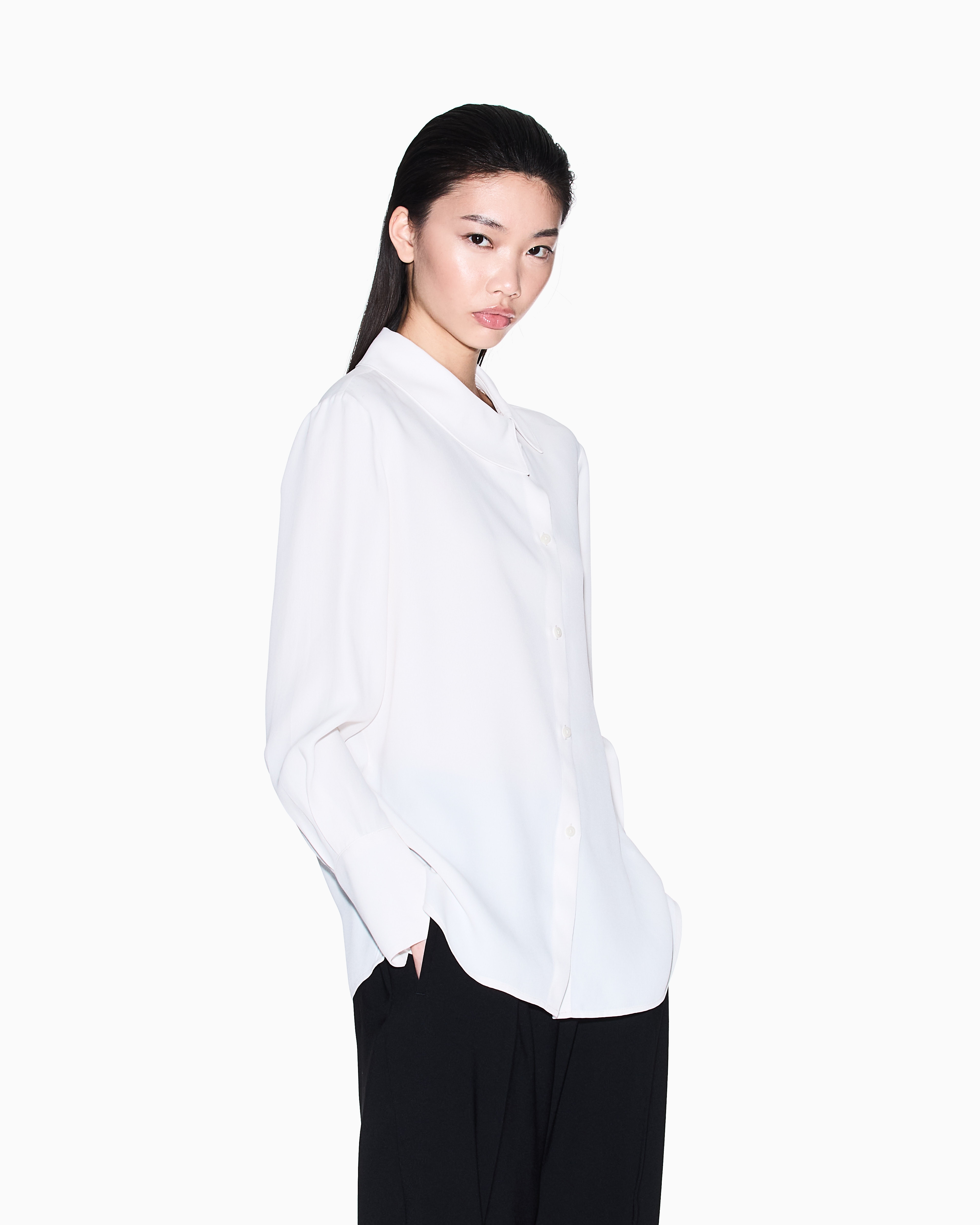 Armani Exchange - Crepe shirt with asymmetric collar, Woman, White, Size: