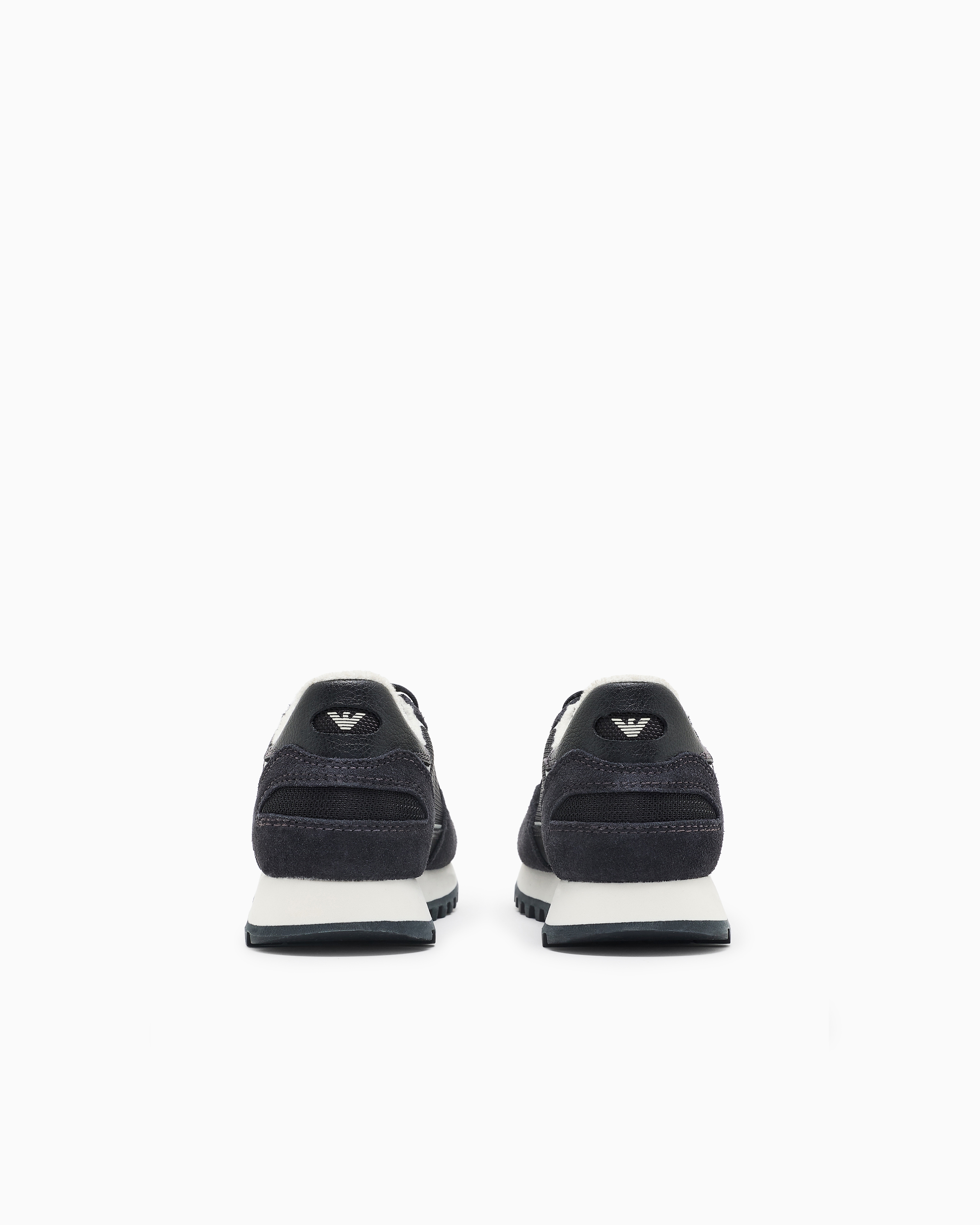 Emporio Armani - Mesh sneakers with suede details and eagle patch, Boy, Navy Blue, Size: