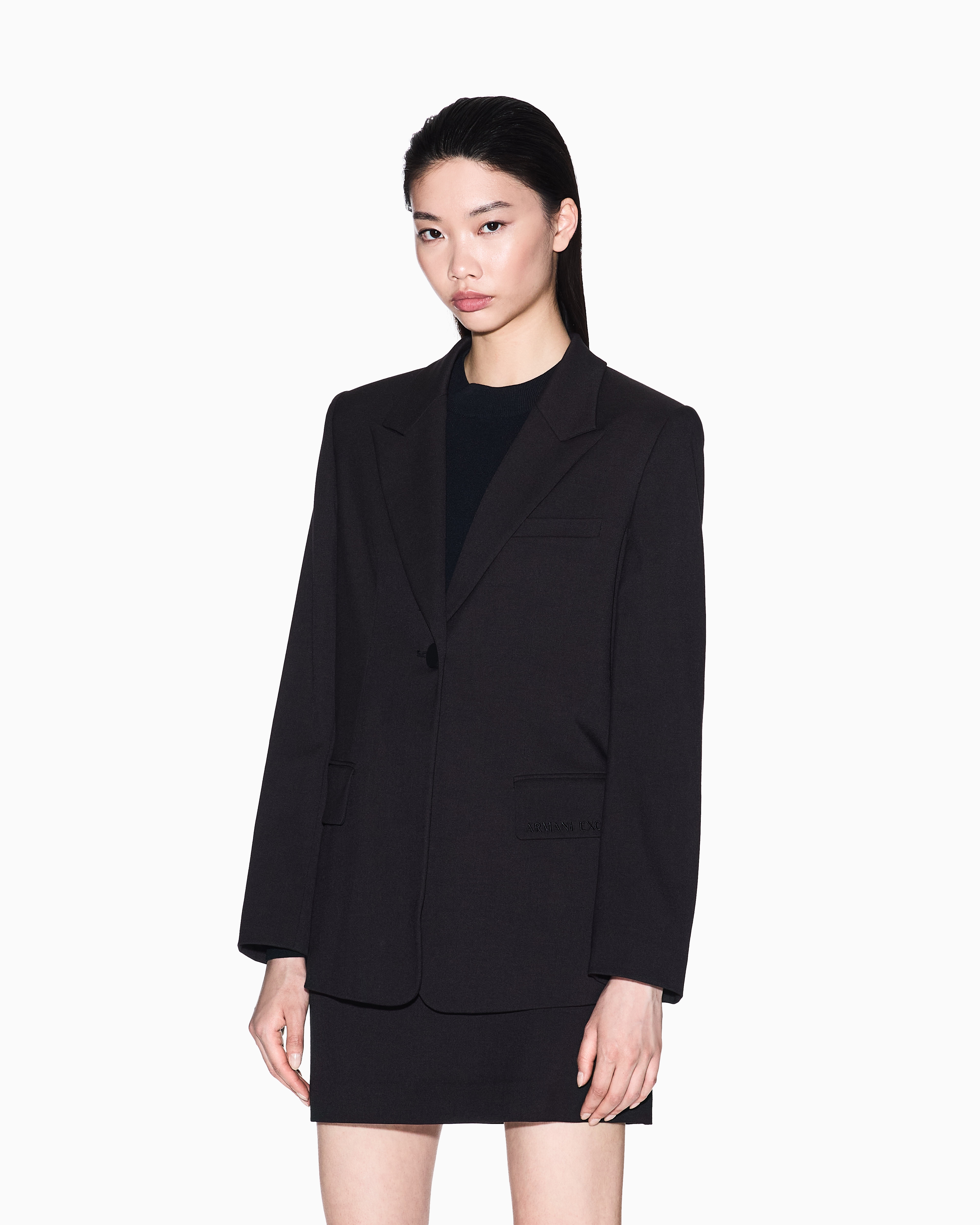 Armani Exchange - Single breasted jacket with one button, Woman, Black, Size: