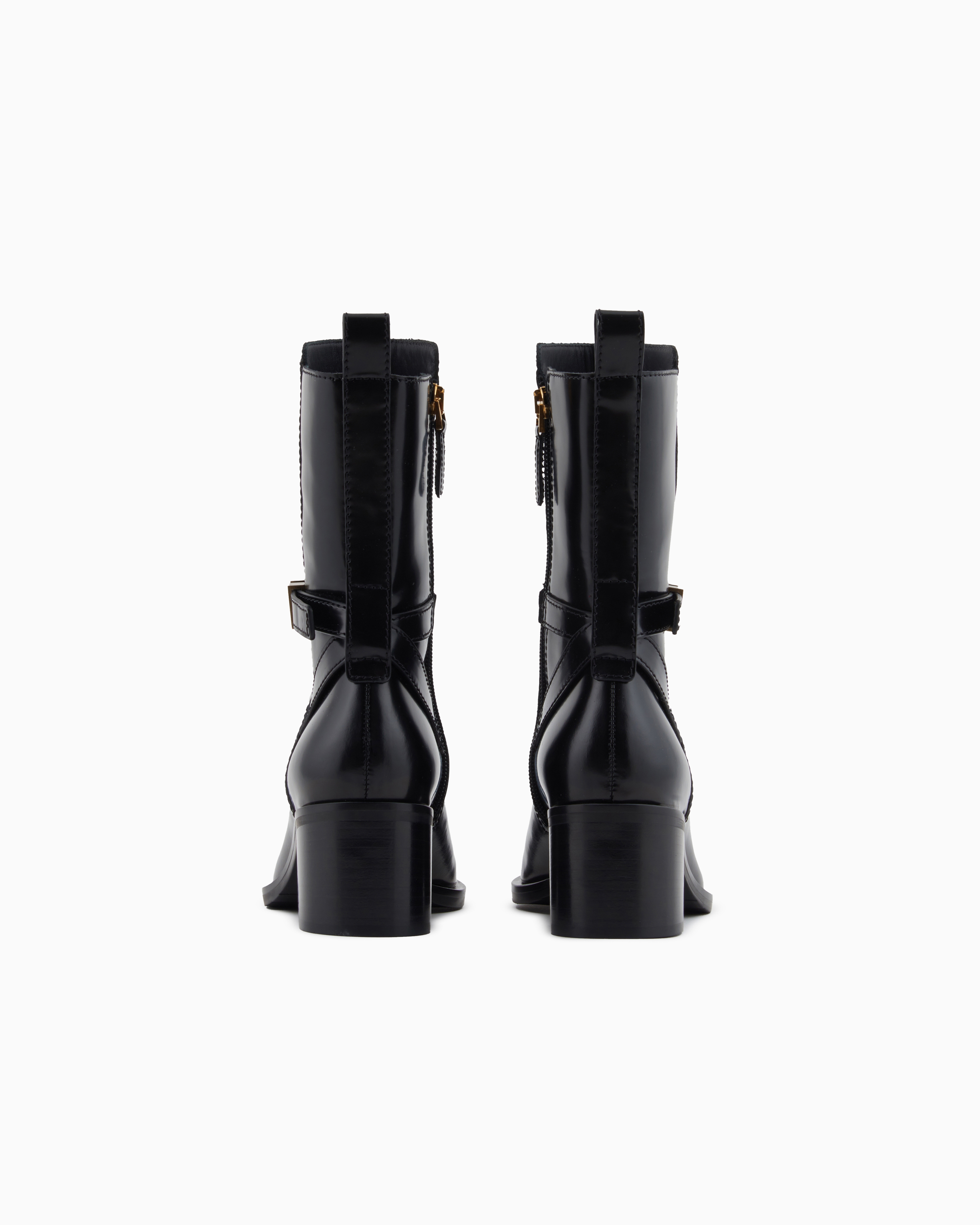 Emporio Armani Bottines En Cuir Brossé Avec Bride In Black