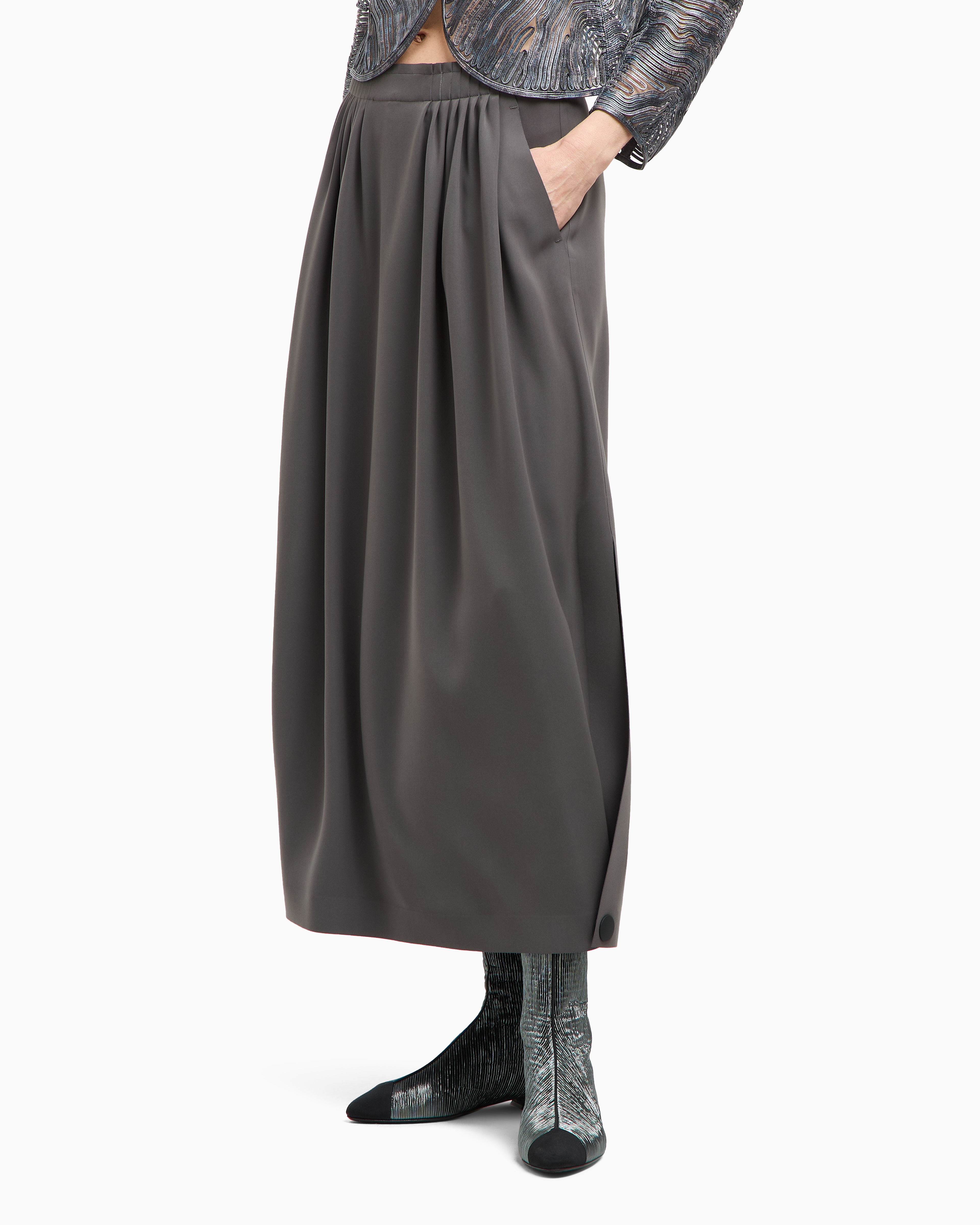 (ジョルジオアルマーニ 絹　ロングスカート スリット ダークブラウン M〜L undefined