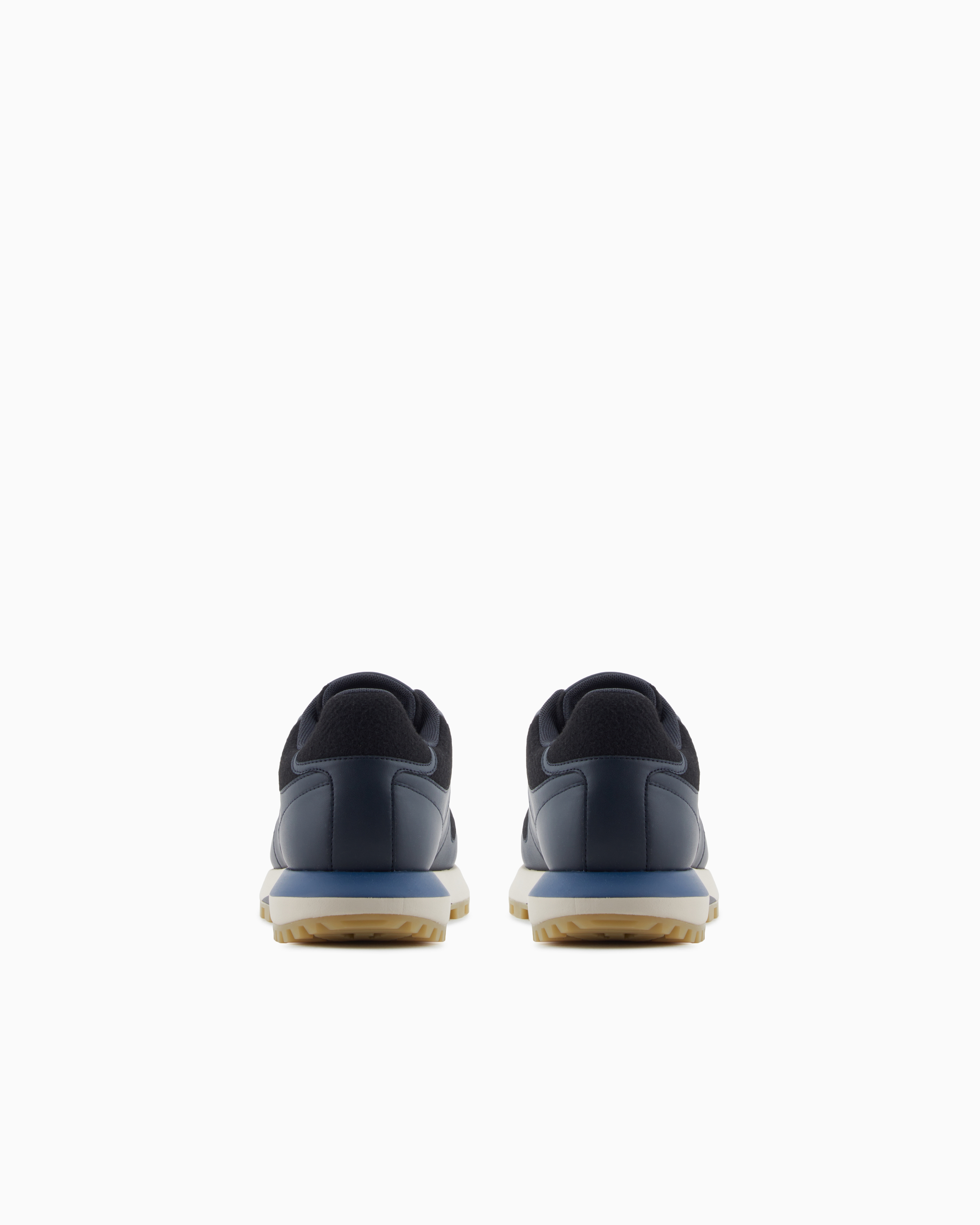 Emporio Armani - Leather sneakers with felt details, Man, Navy Blue, Size: