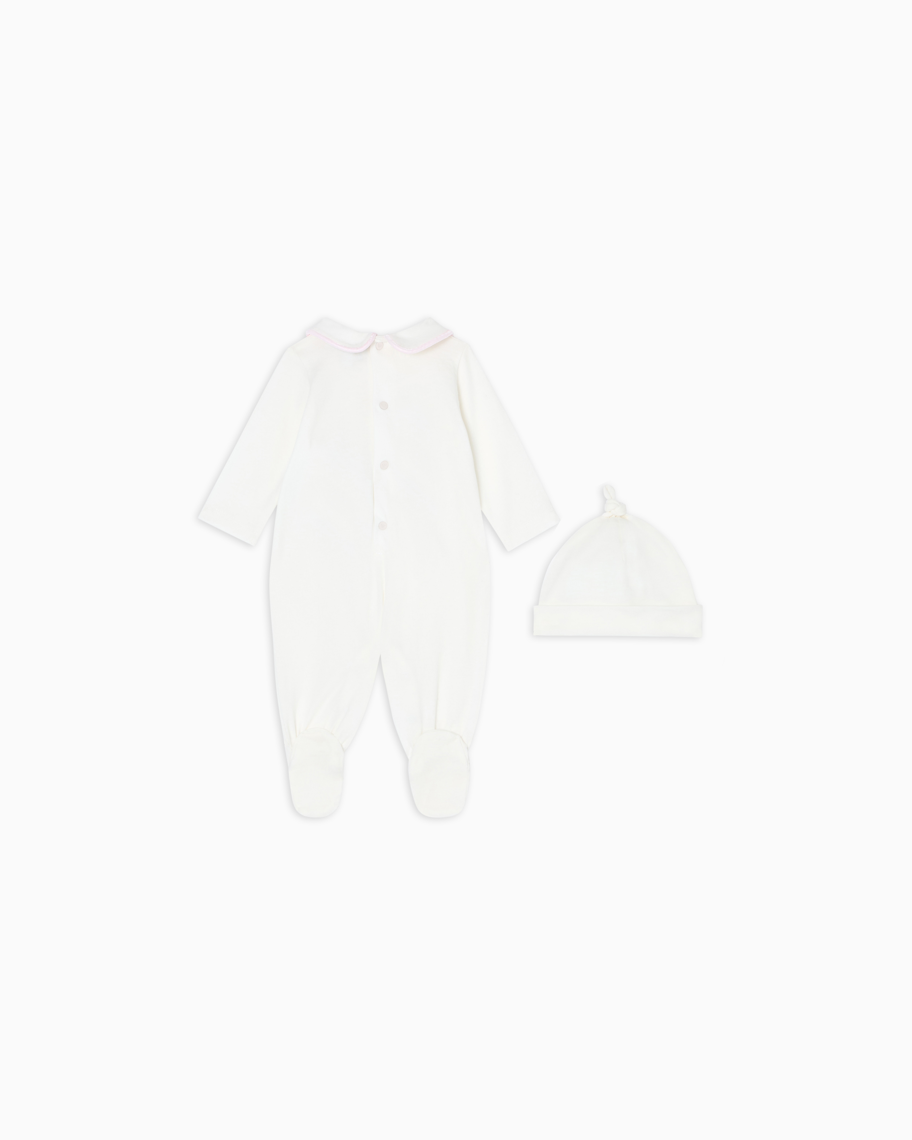 Emporio Armani Mercerised Jersey Beanie And Onesie Set In White