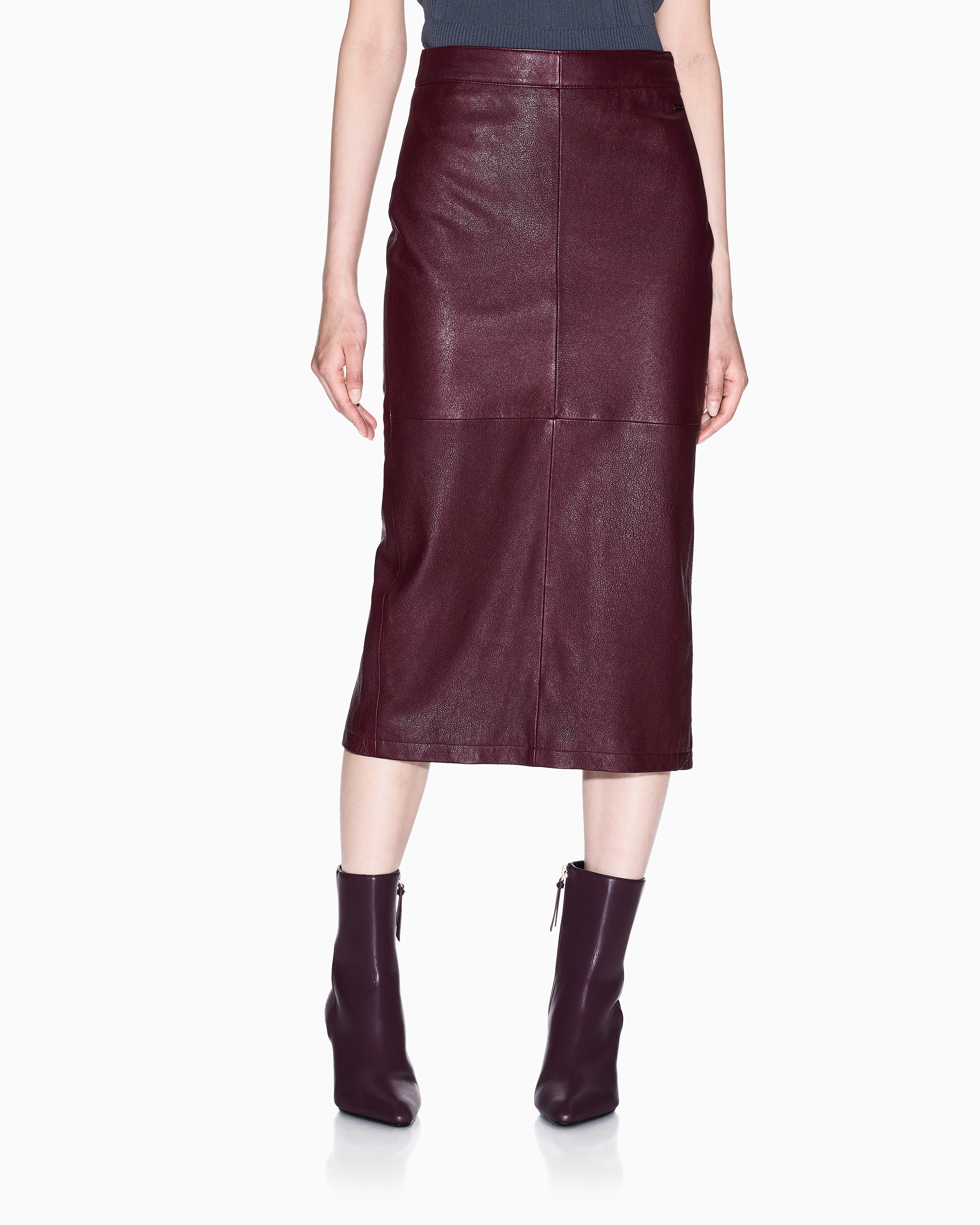 Armani Exchange - LEATHER MIDI SKIRT, Woman, Burgundy, Size: 4