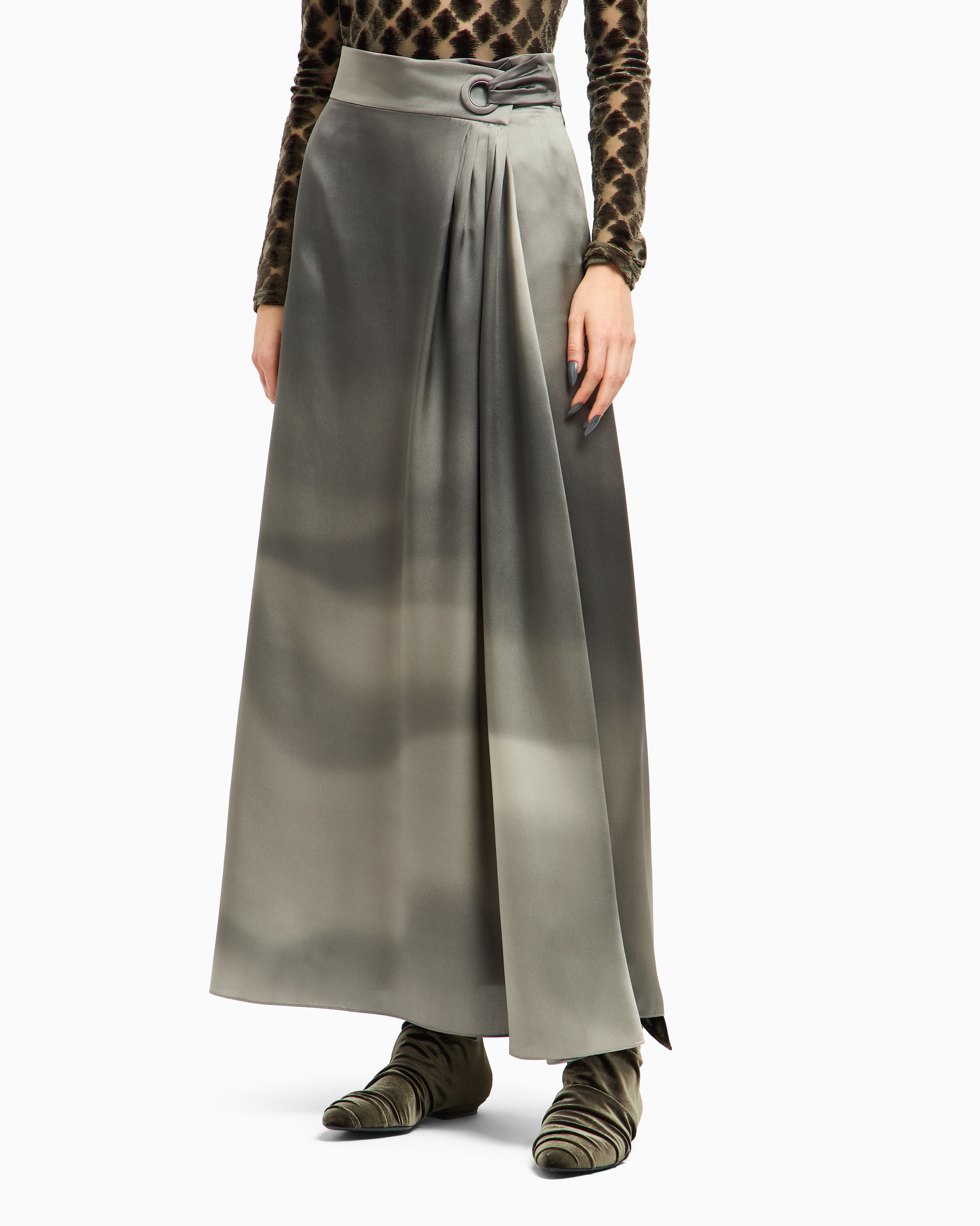 (ジョルジオアルマーニ 絹　ロングスカート スリット ダークブラウン M〜L undefined