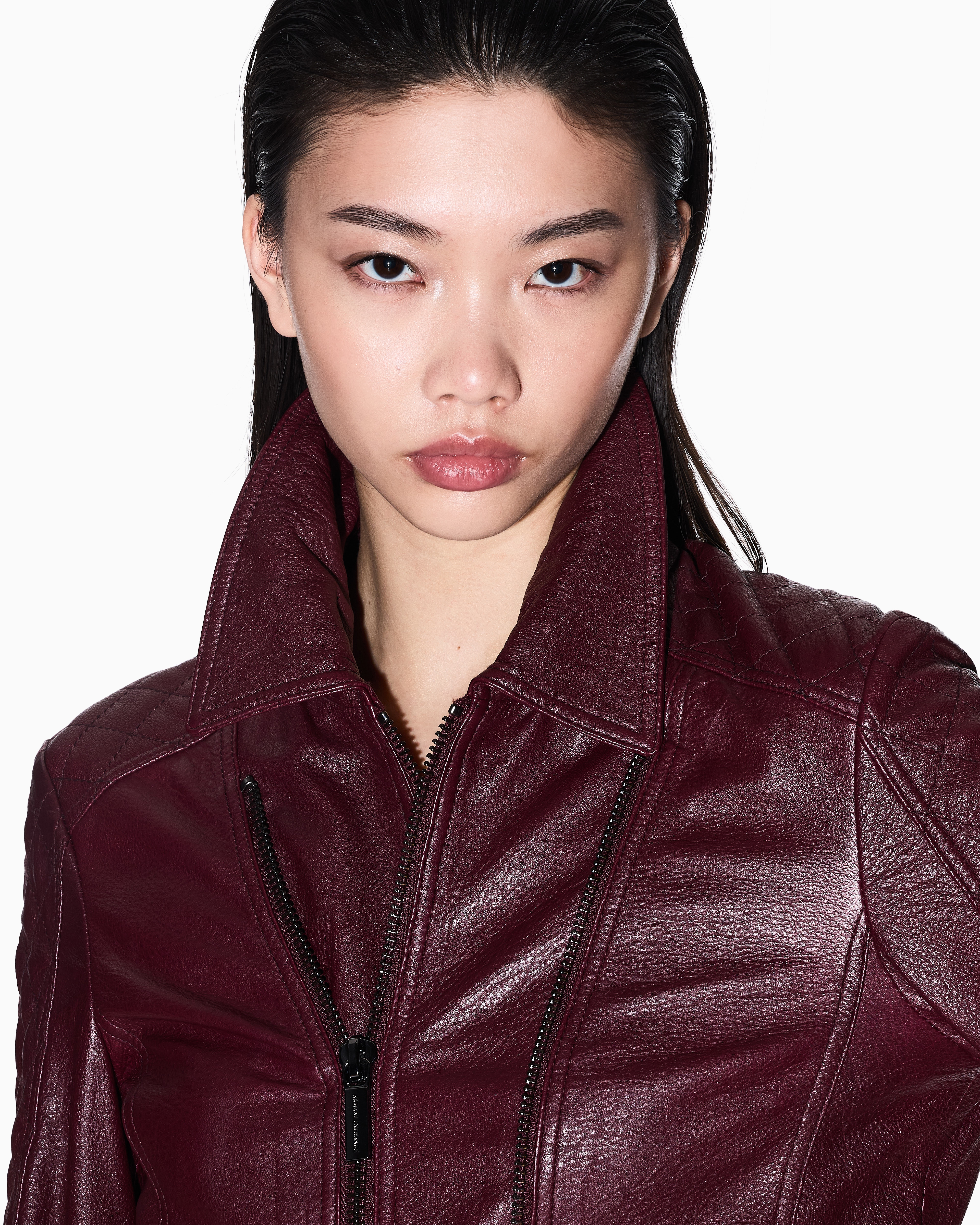 Armani Exchange - Leather jacket with quilted sleeves, Woman, Burgundy, Size: