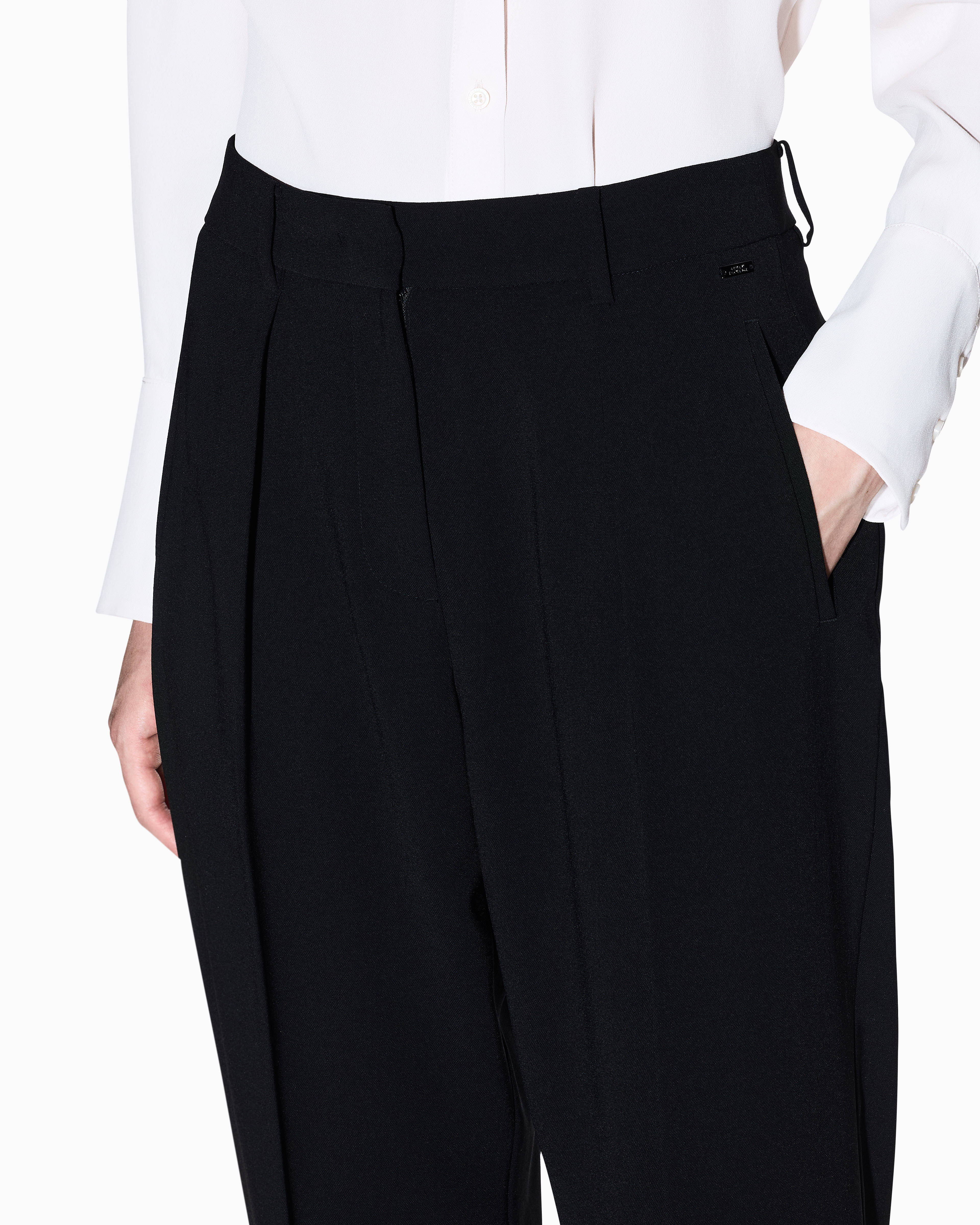 Armani Exchange - Trousers with pleats flowing fabric, Woman, Black, Size: