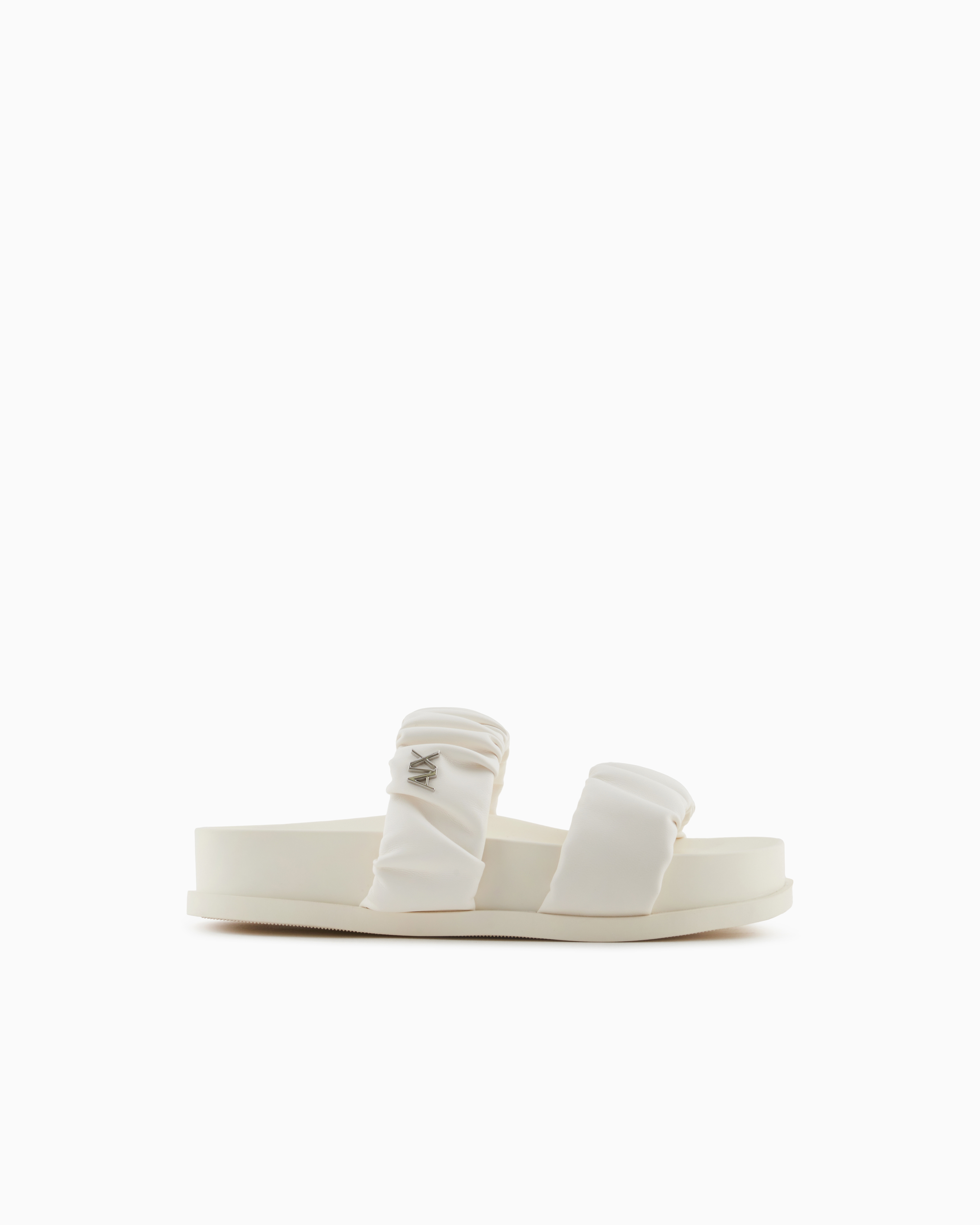 Armani Exchange - Sandals with two bands in gathered fabric, Woman, White, Size: 36M