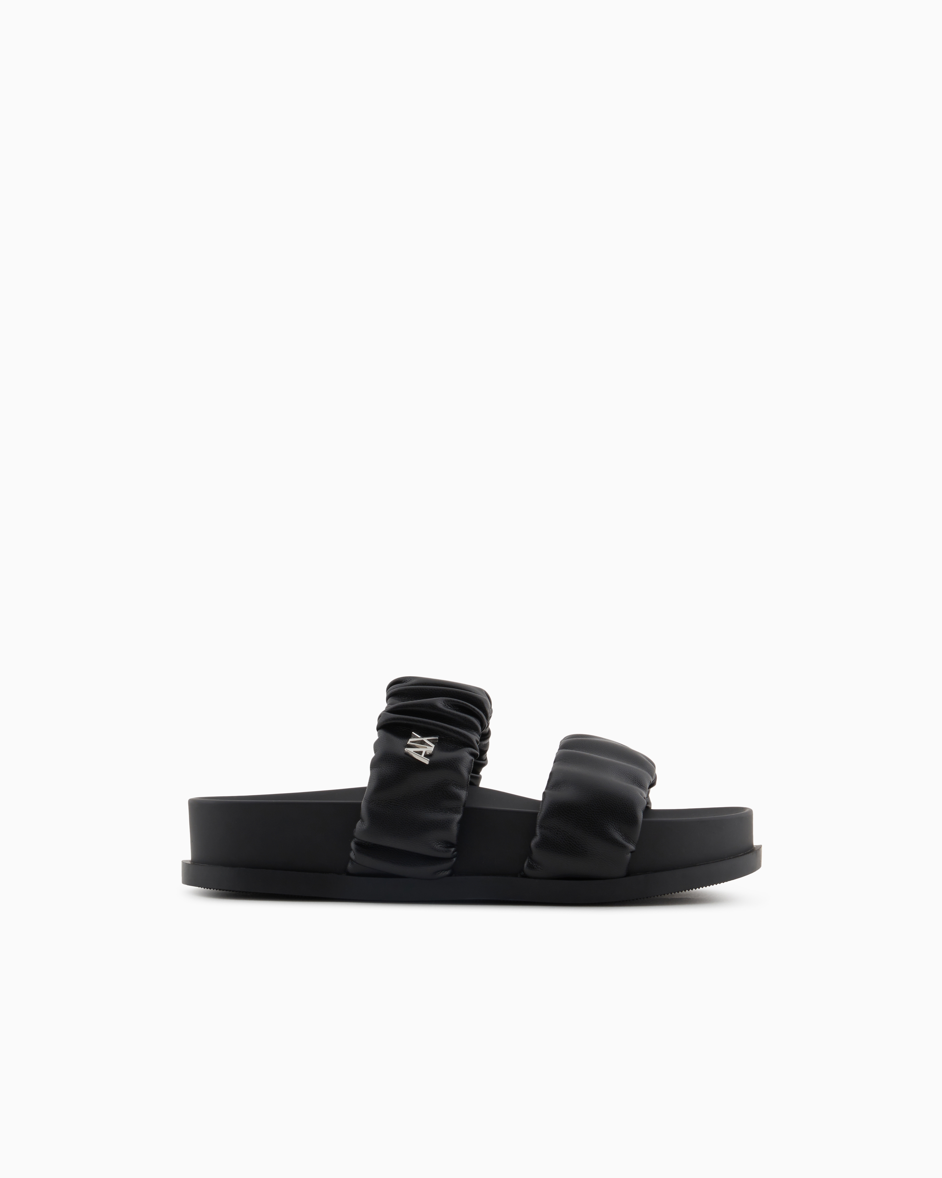 Armani Exchange - Sandals with two bands in gathered fabric, Woman, Black, Size: 37M
