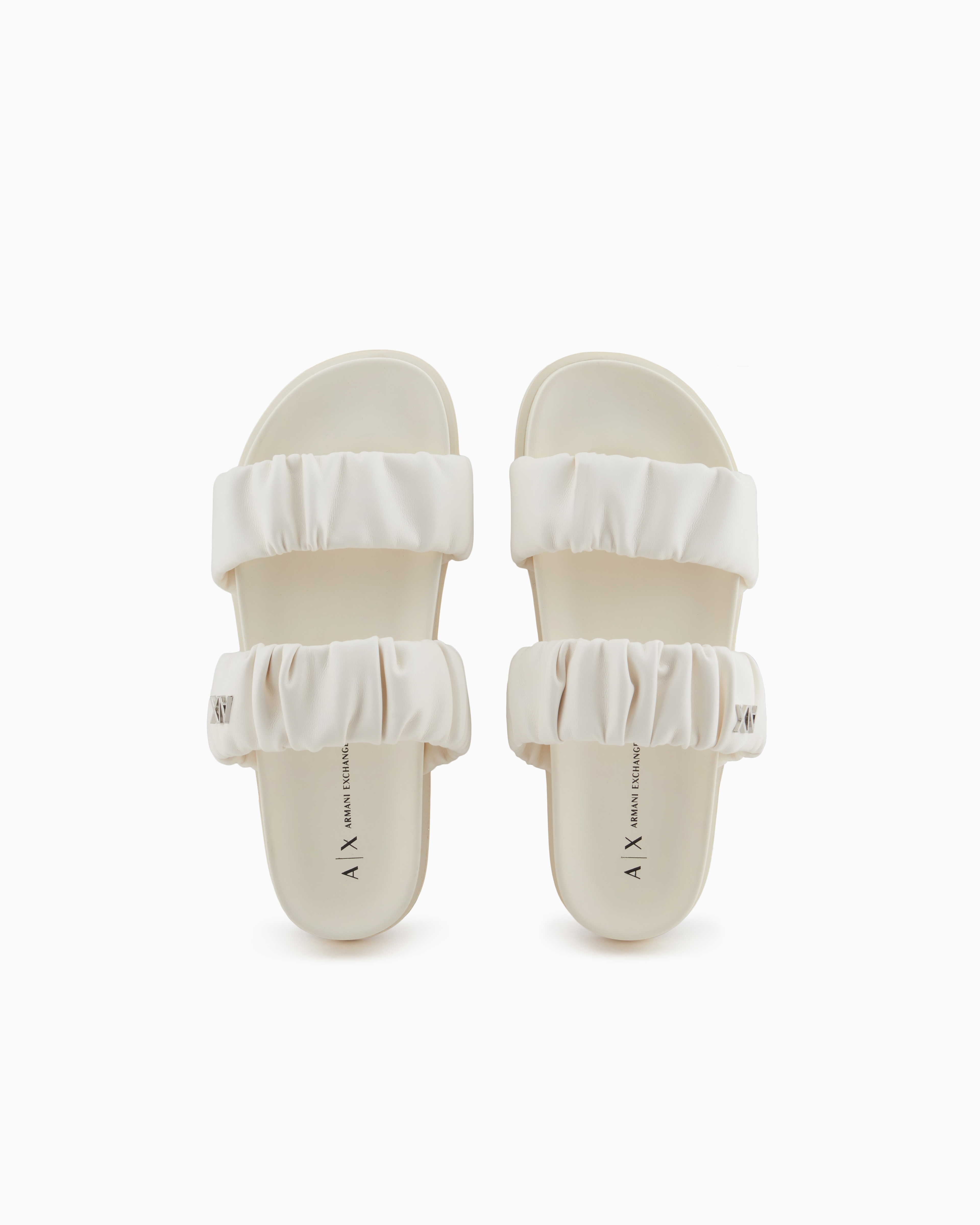 Armani Exchange - Sandals with two bands in gathered fabric, Woman, White, Size: 36M