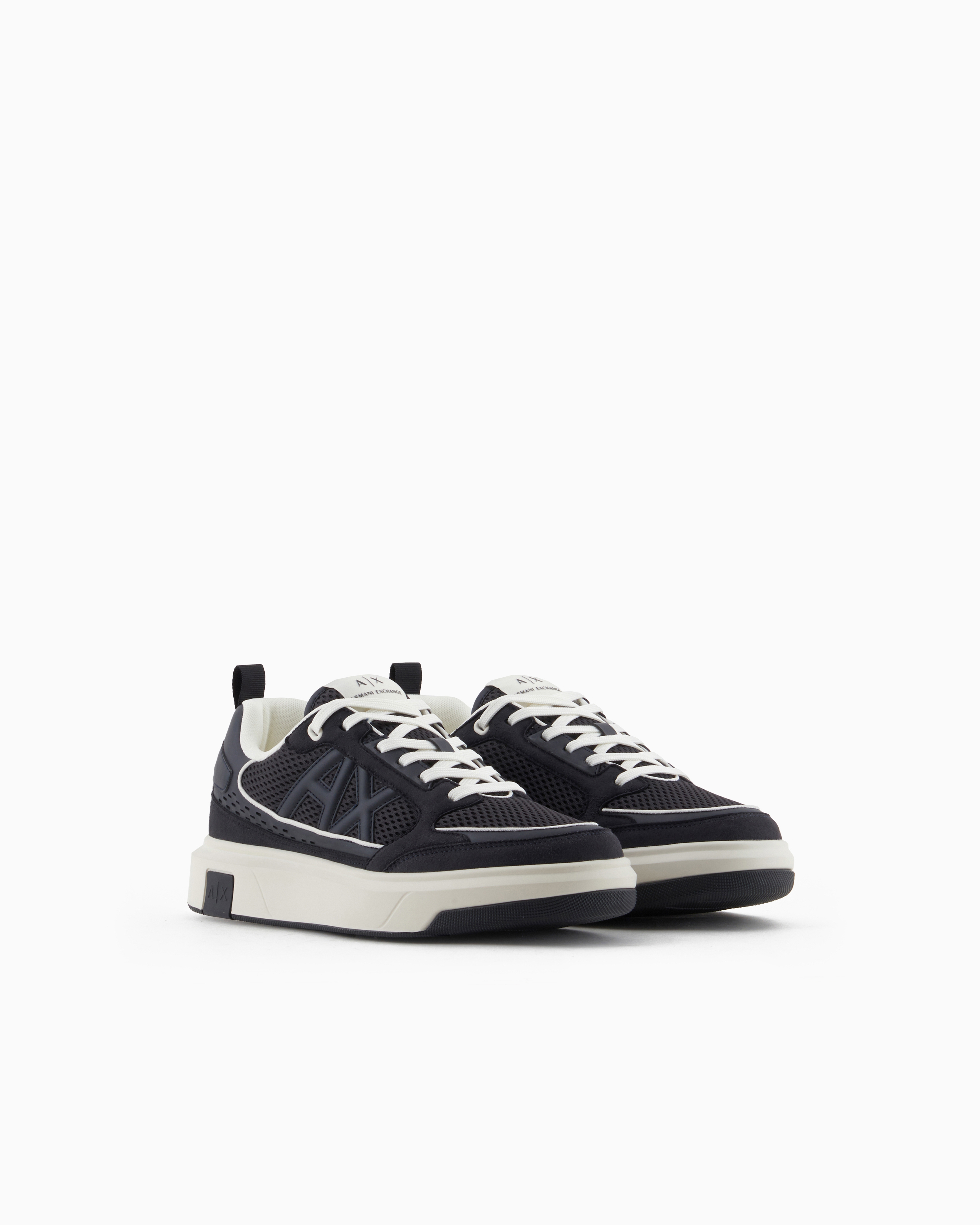 Armani Exchange -  Mesh sneakers with logo on the side, Man, Navy Blue, Size: