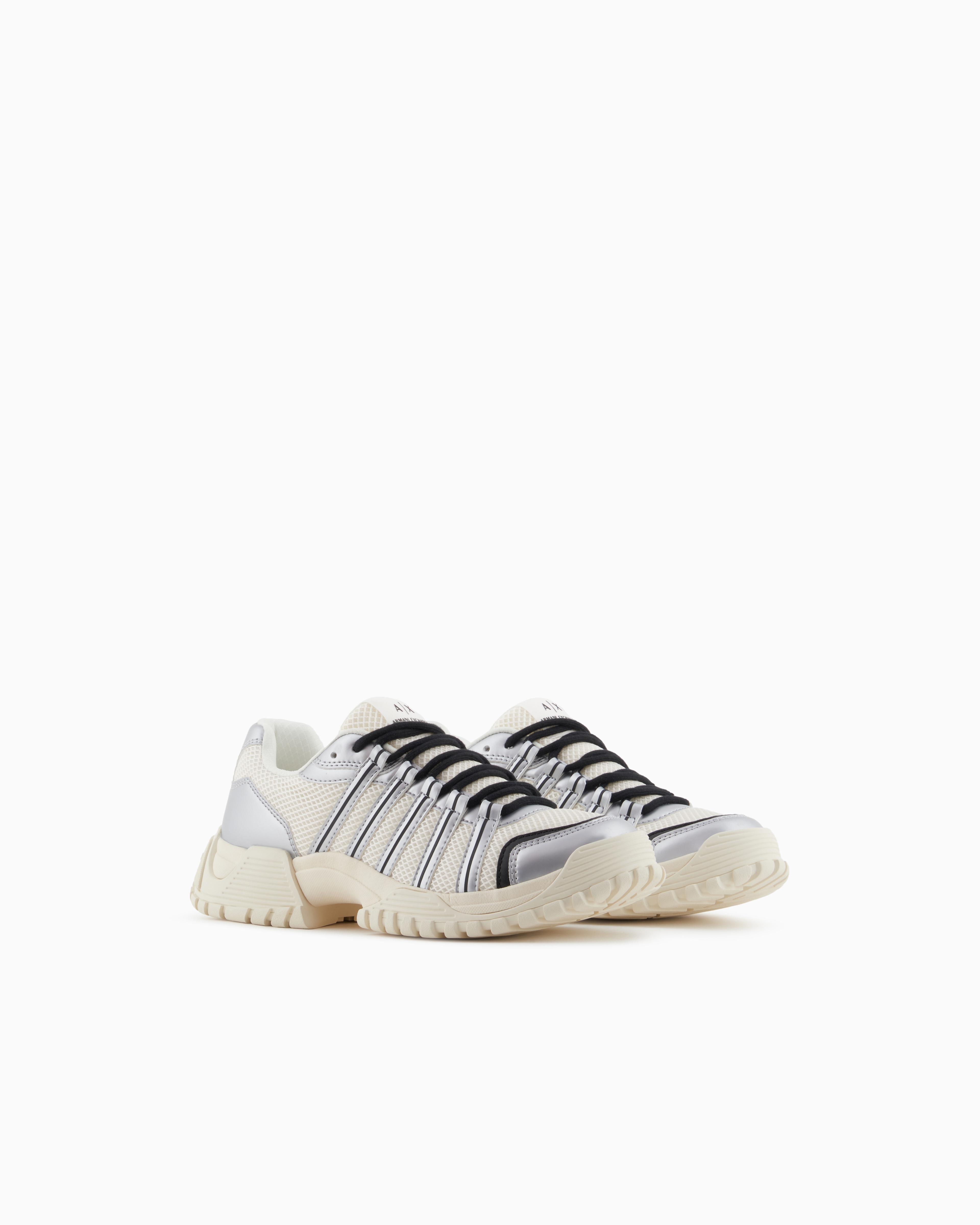 Armani Exchange - Sneakers with metallic inserts, Man, Silver, Size: