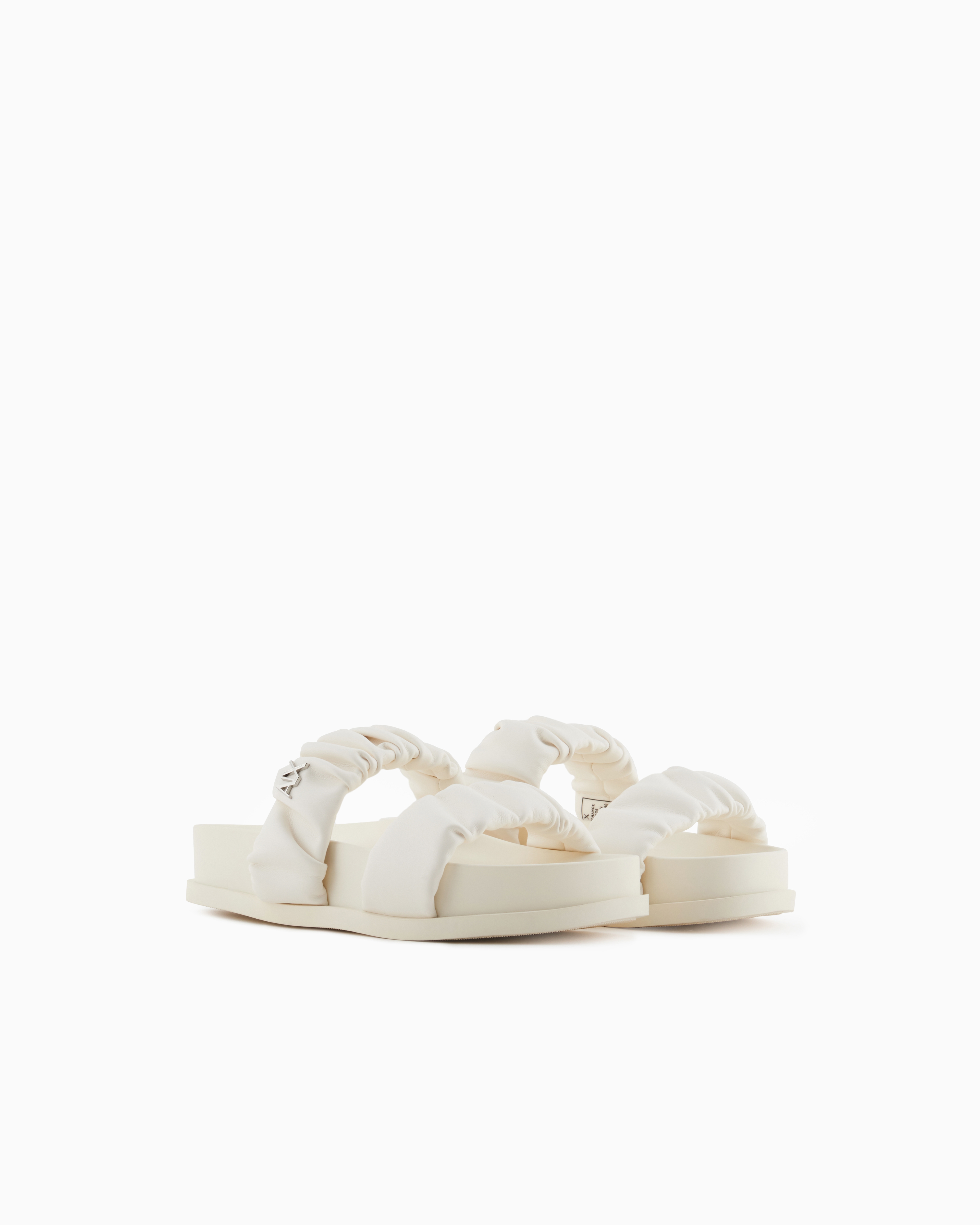 Armani Exchange - Sandals with two bands in gathered fabric, Woman, White, Size: 36M