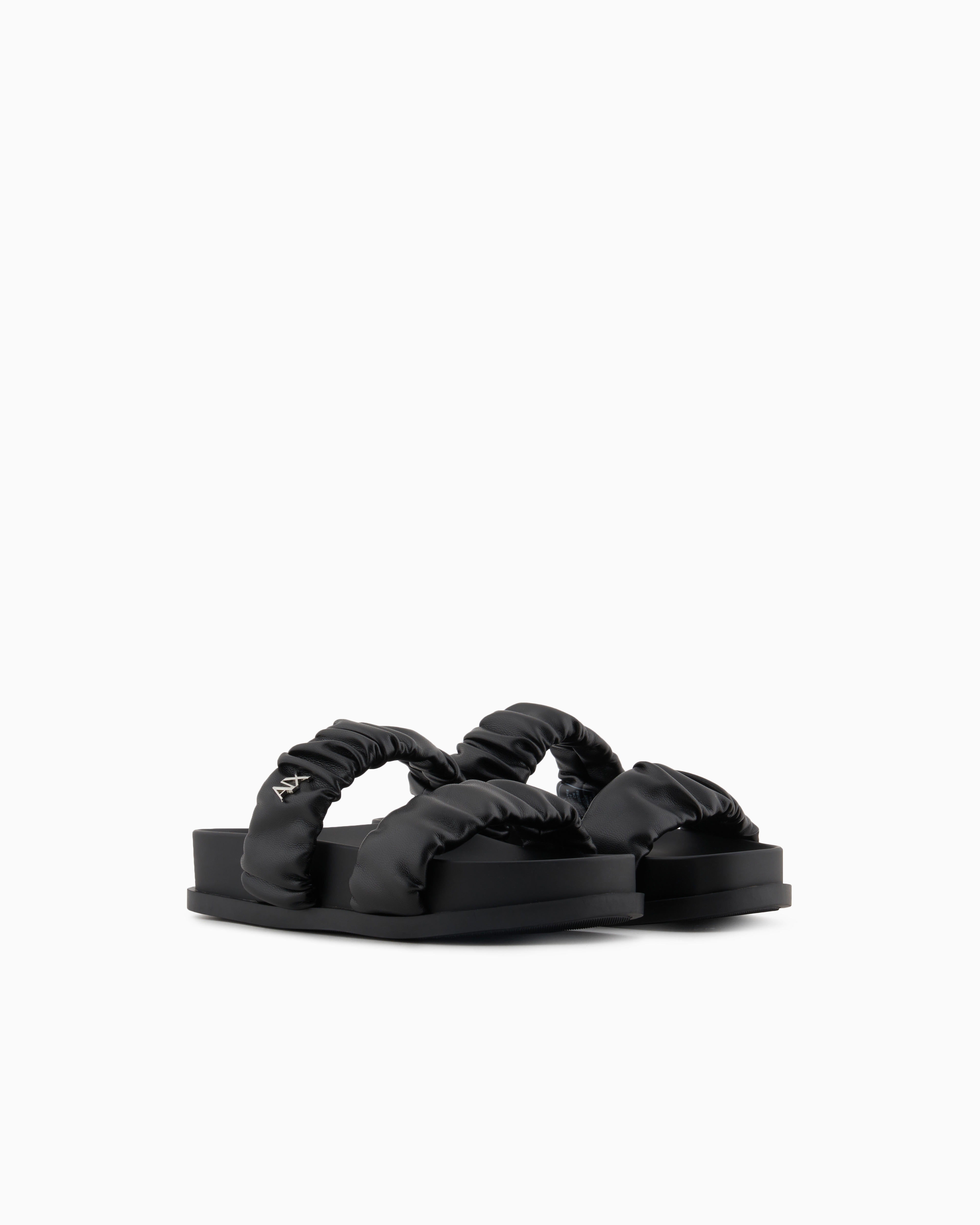 Armani Exchange - Sandals with two bands in gathered fabric, Woman, Black, Size: 37M