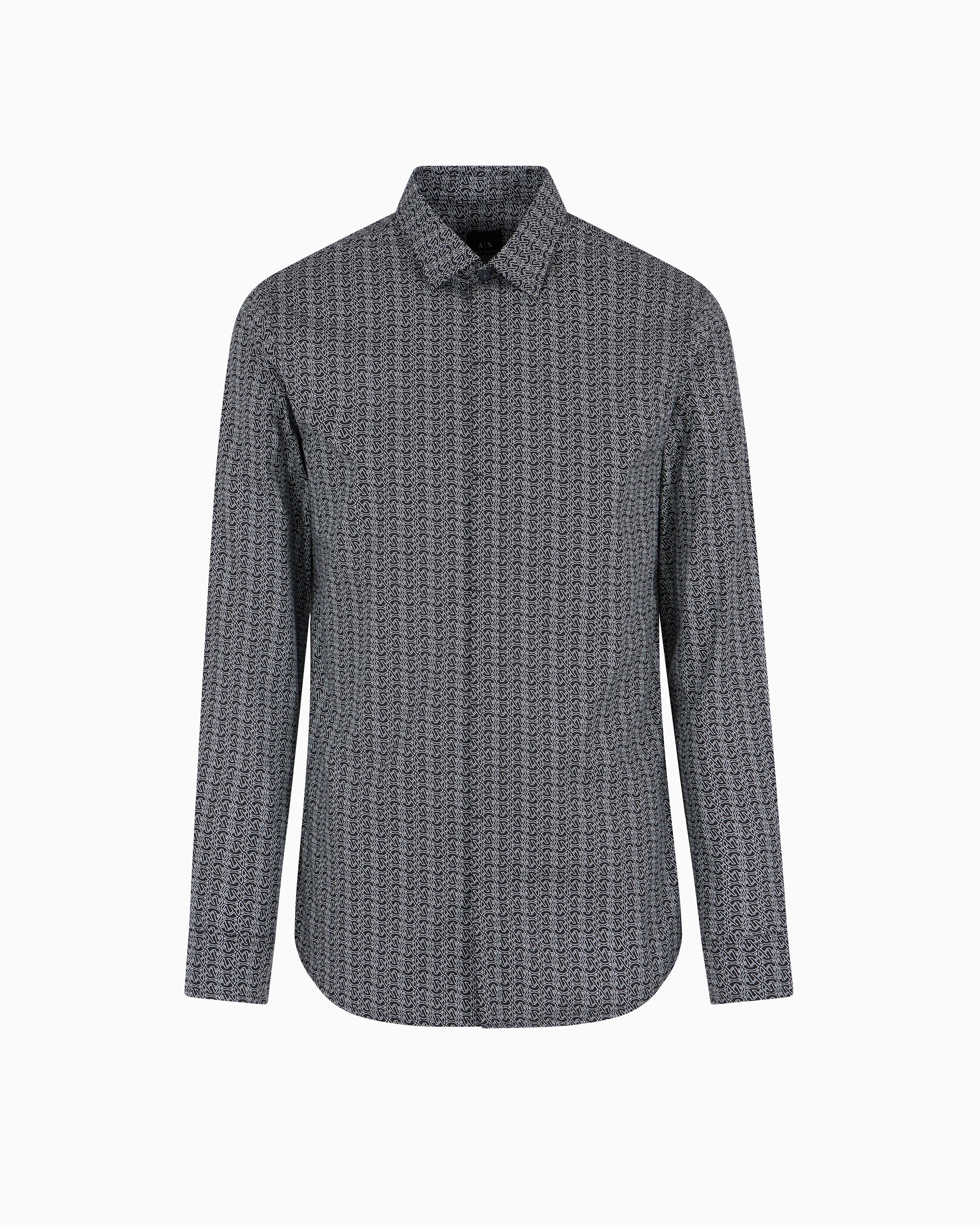 Armani Exchange - Slim fit micro-pattern shirt, Man, Black, Size: