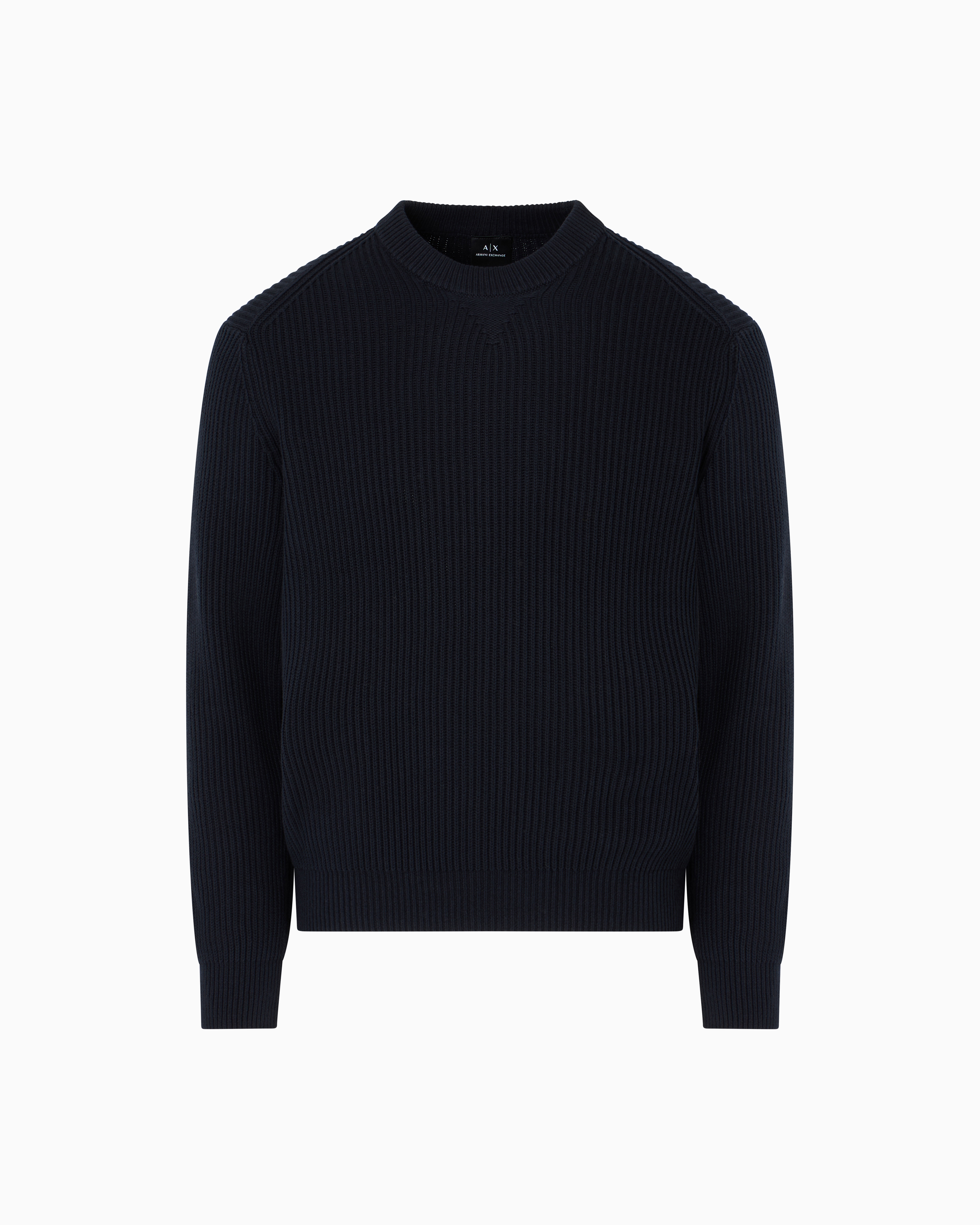 Armani Exchange - Ribbed cotton crew neck sweater, Man, Navy Blue, Size: M