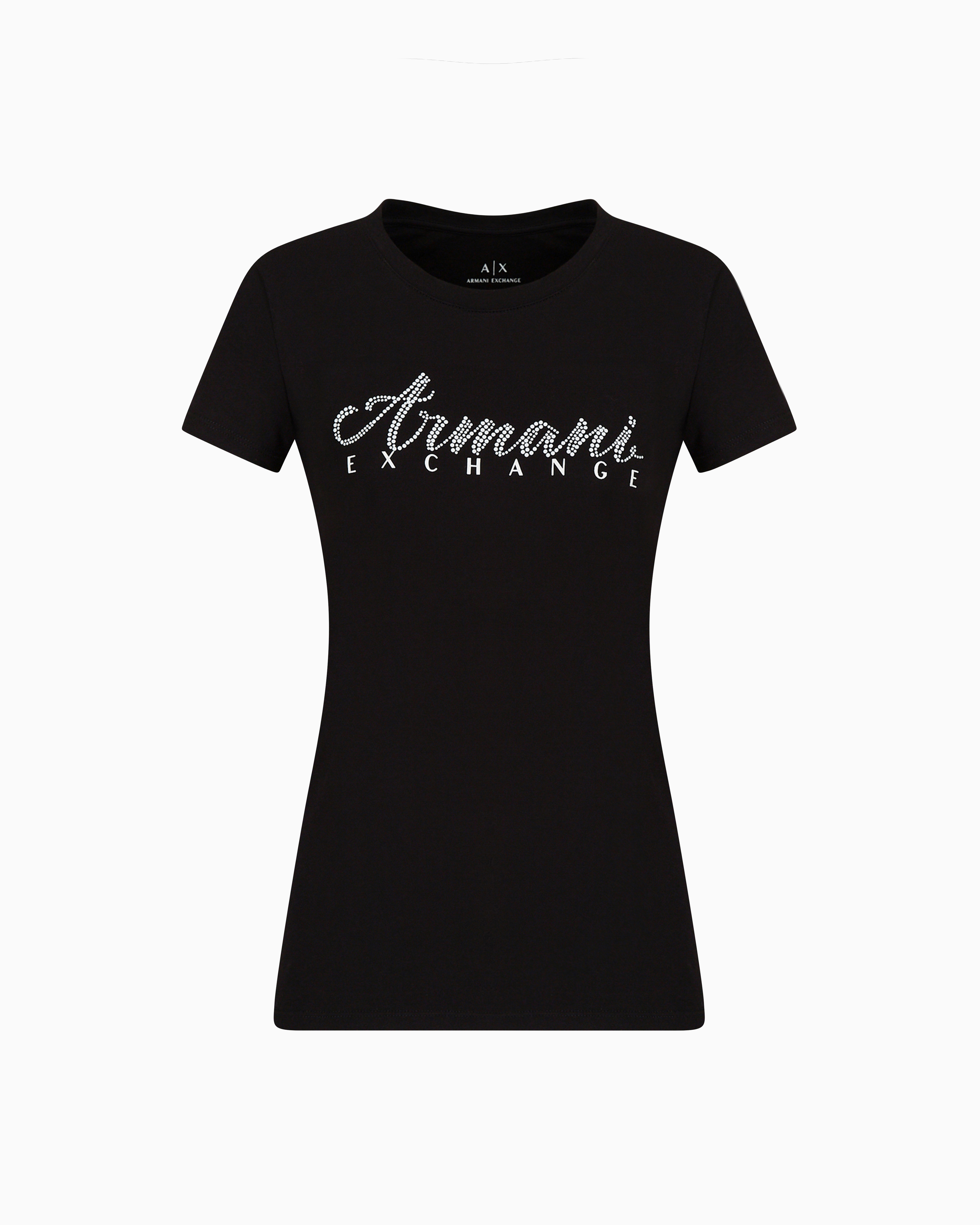 Armani Exchange - Slim fit T-shirt in stretch cotton jersey, Woman, Black, Size: XS