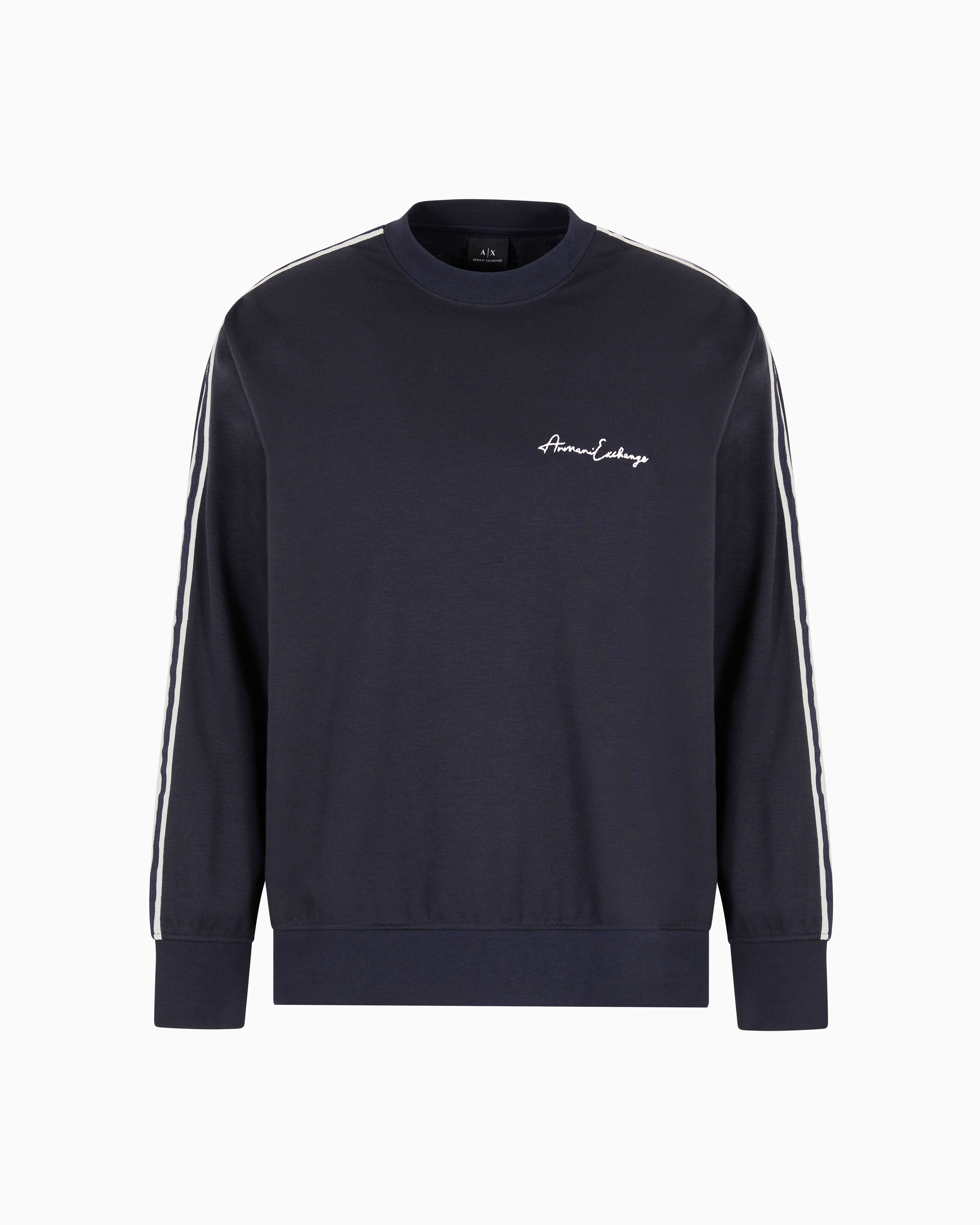 Armani Exchange Navy Blue Logo Signature Crewneck Sweatshirt
