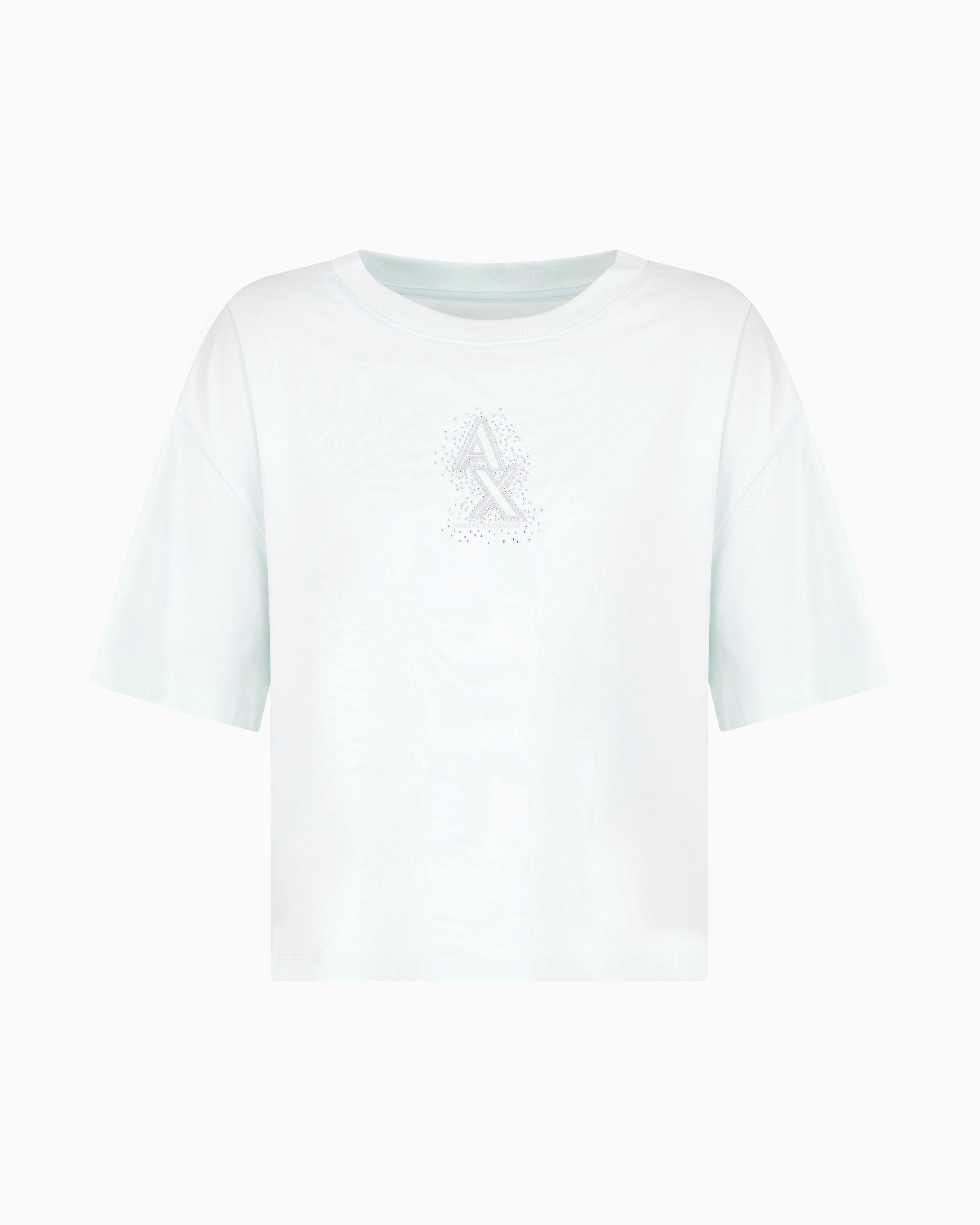 Cropped T-shirt with rhinestone logo