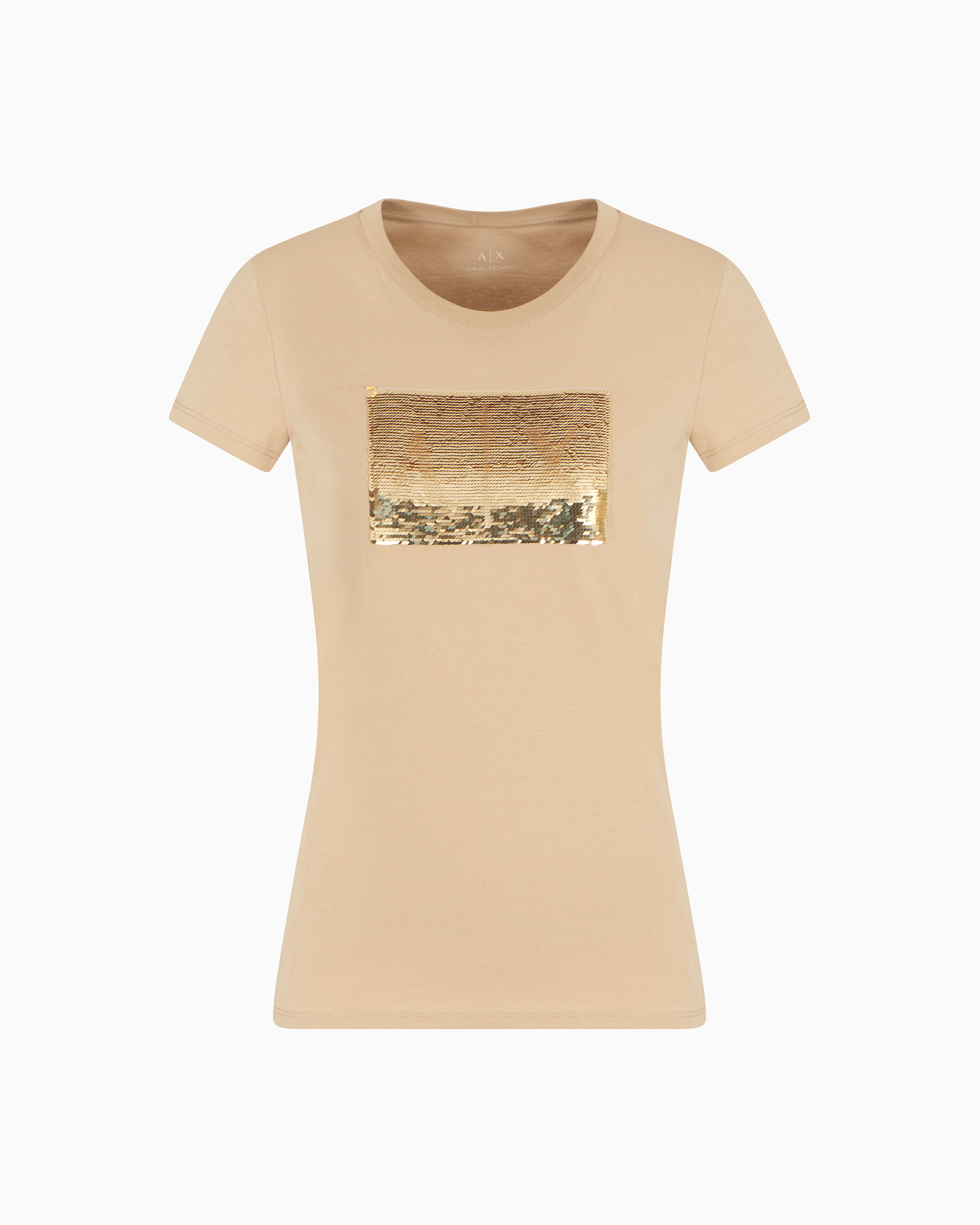 Armani Exchange - Slim fit T-shirt stretch cotton jersey, Woman, Camel, Size: