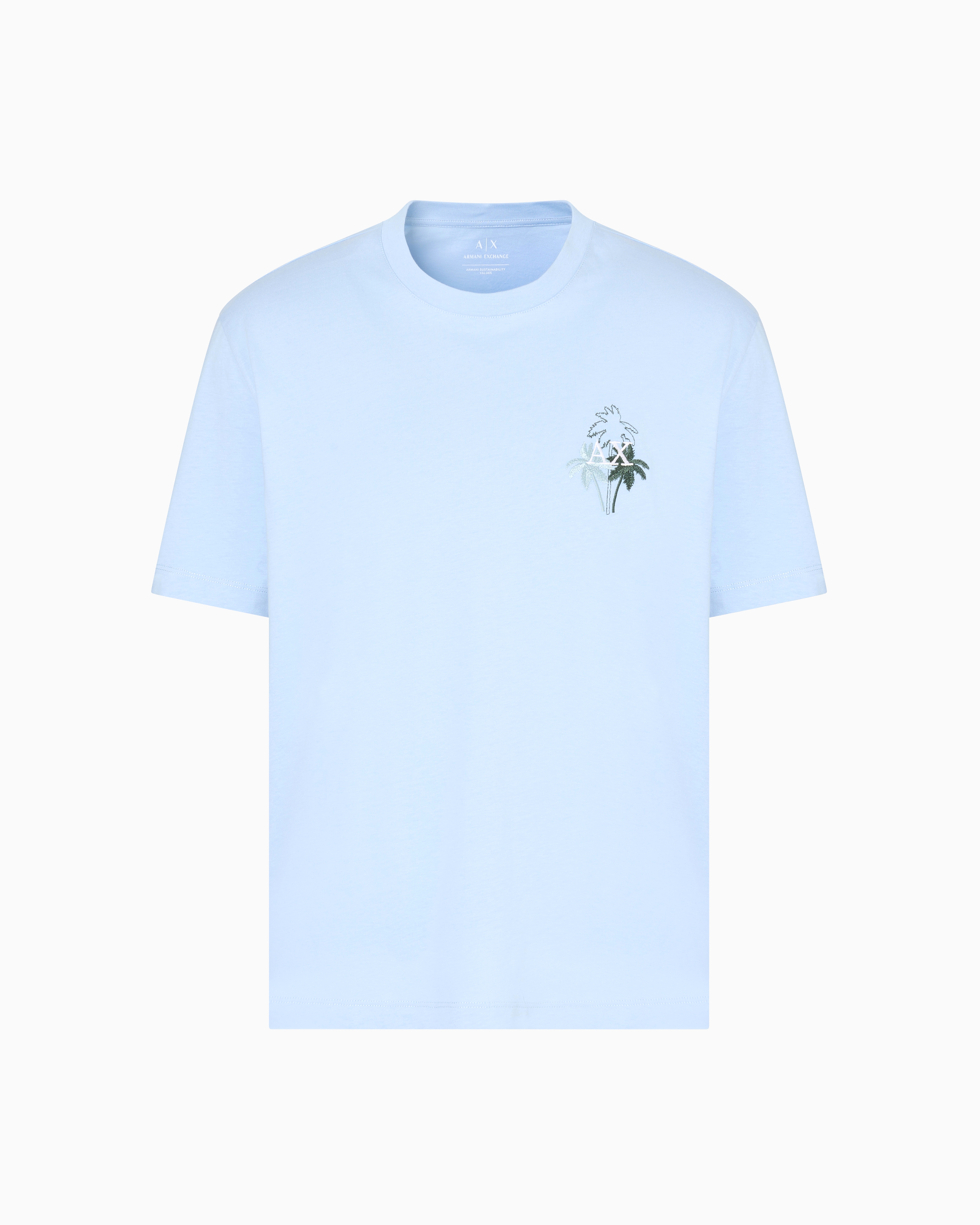 Armani Exchange - Regular fit T-shirt with print on the chest, Man, Light Blue, Size: