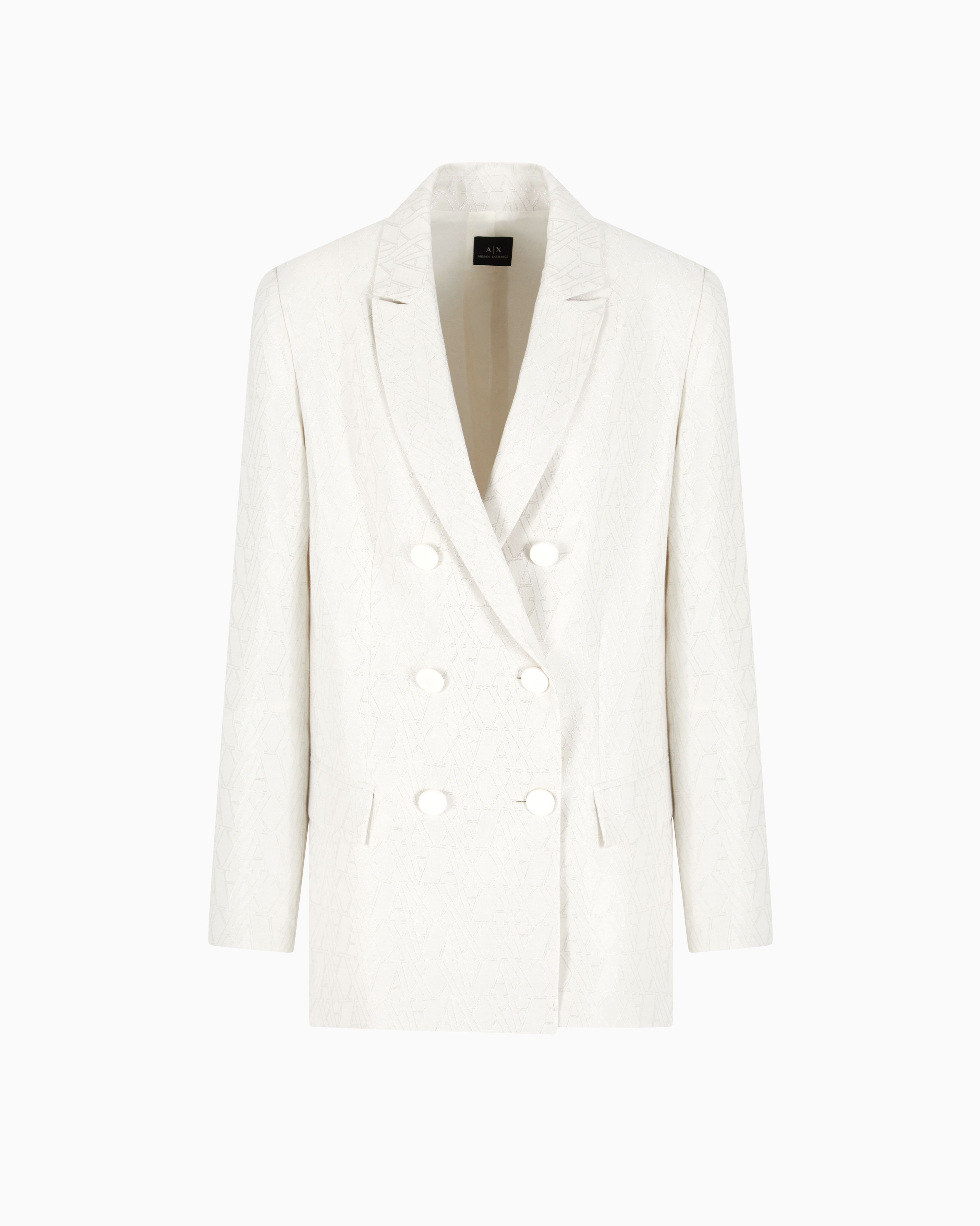 Double-breasted jacket fabric with allover logo