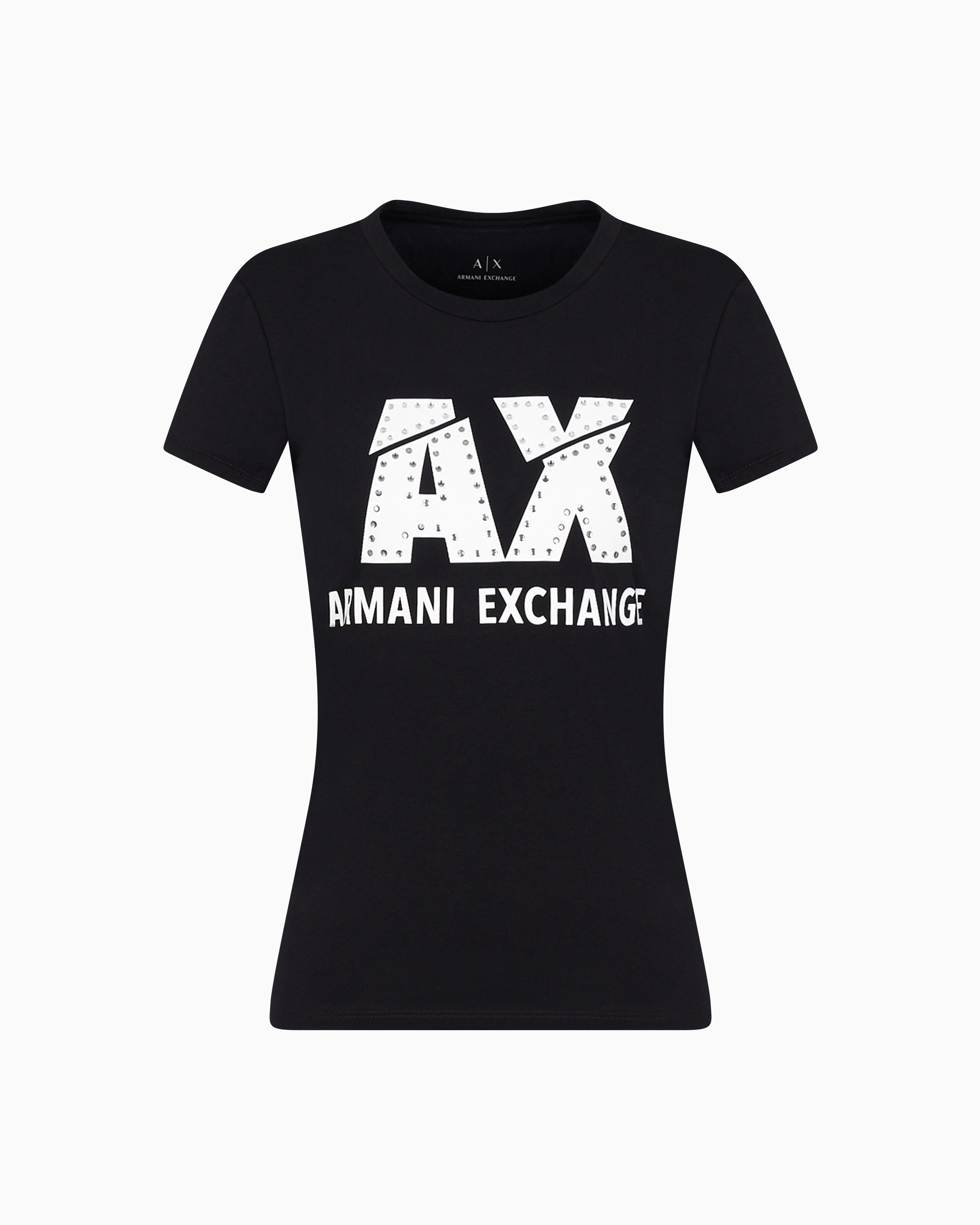 Armani Exchange - Slim fit T-shirt stretch cotton jersey, Woman, Black, Size: