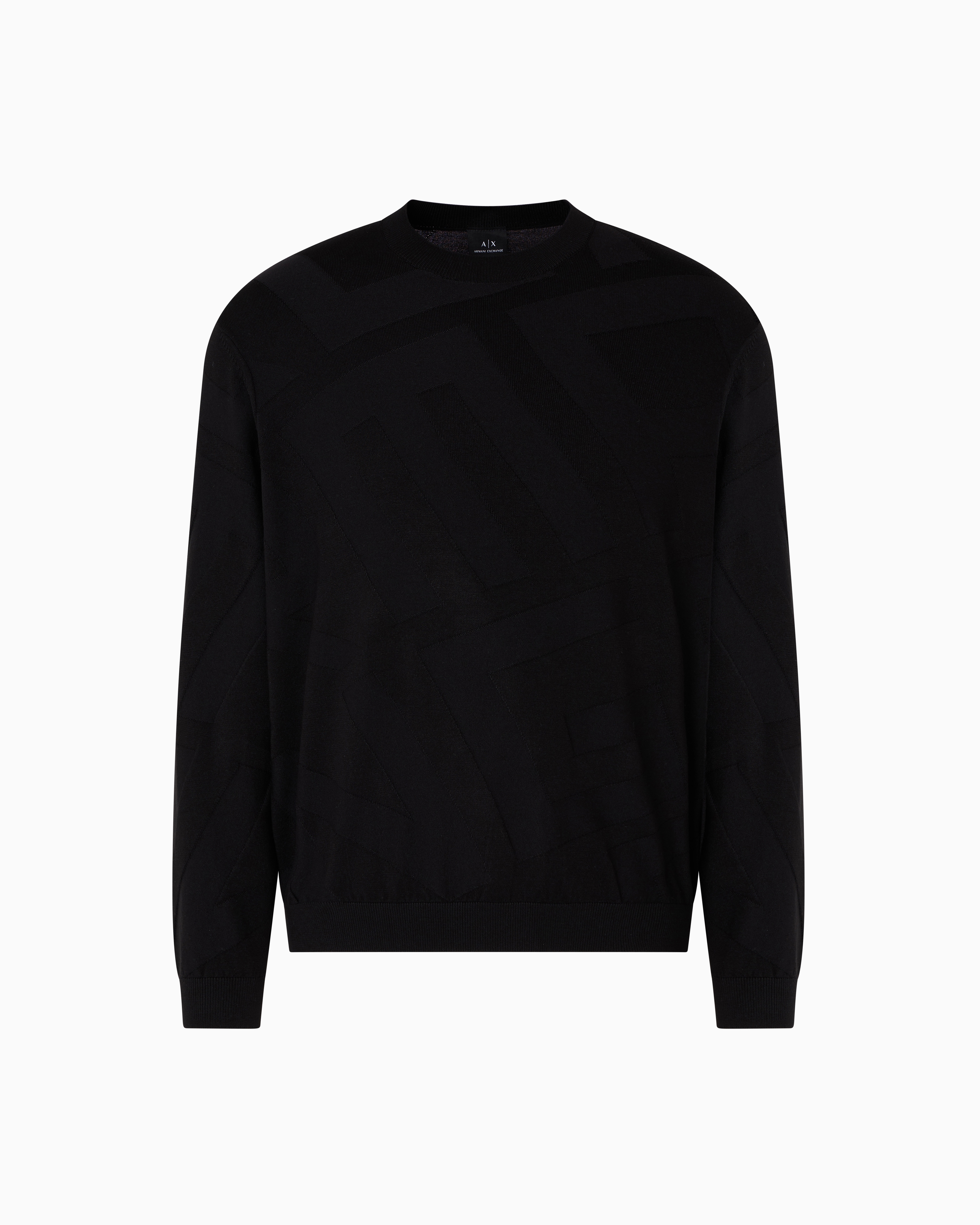Armani Exchange - Viscose blend sweater with jacquard lettering, Man, Black, Size: