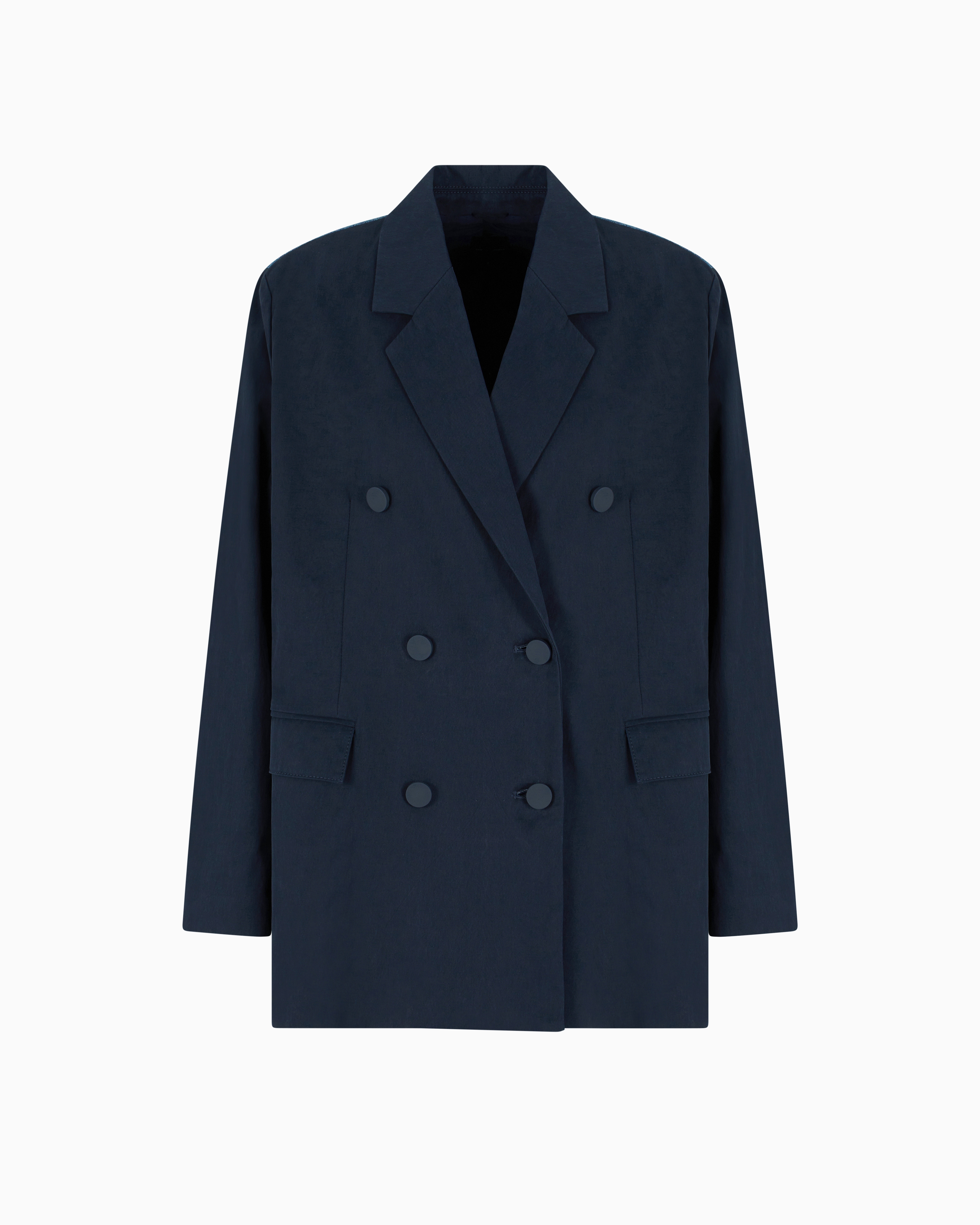 Double-breasted denim and twill jacket