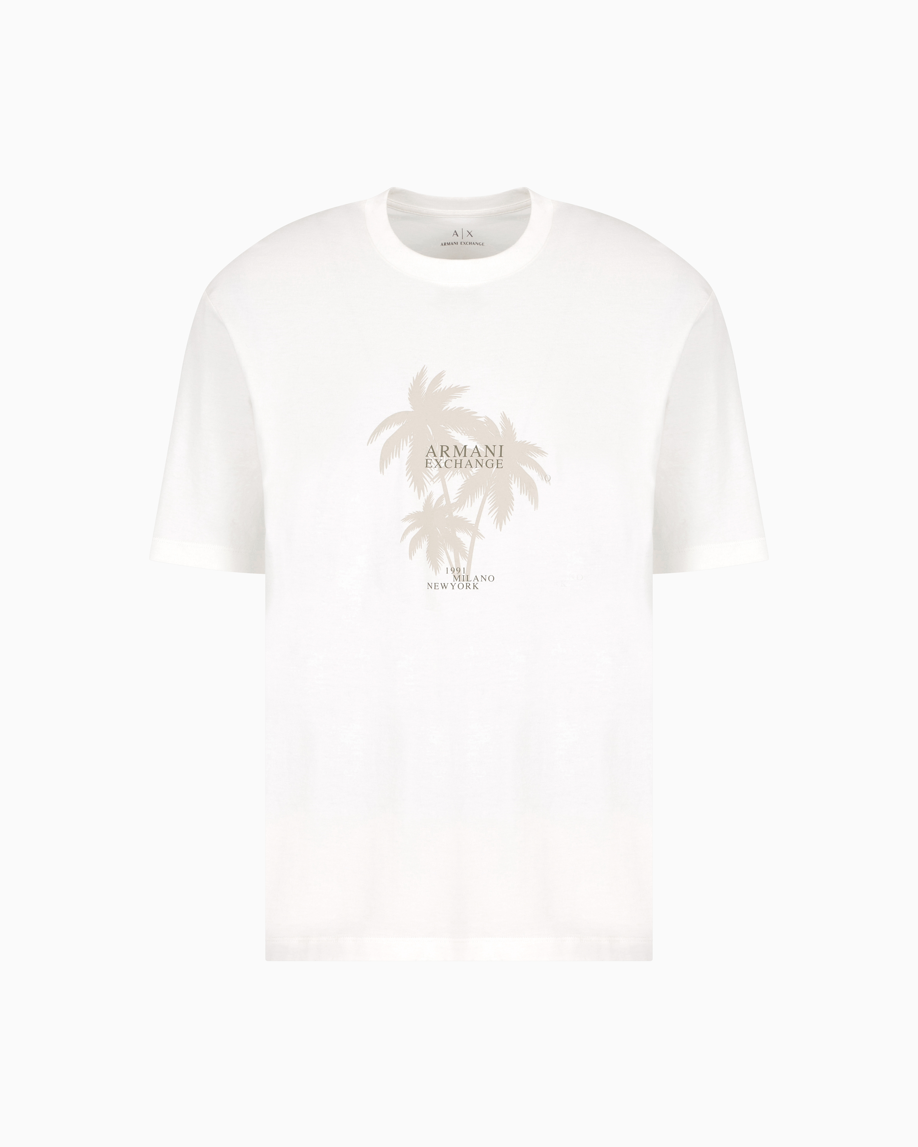 Armani Exchange -  Regular fit palm tree print t-shirt, Man, White, Size: