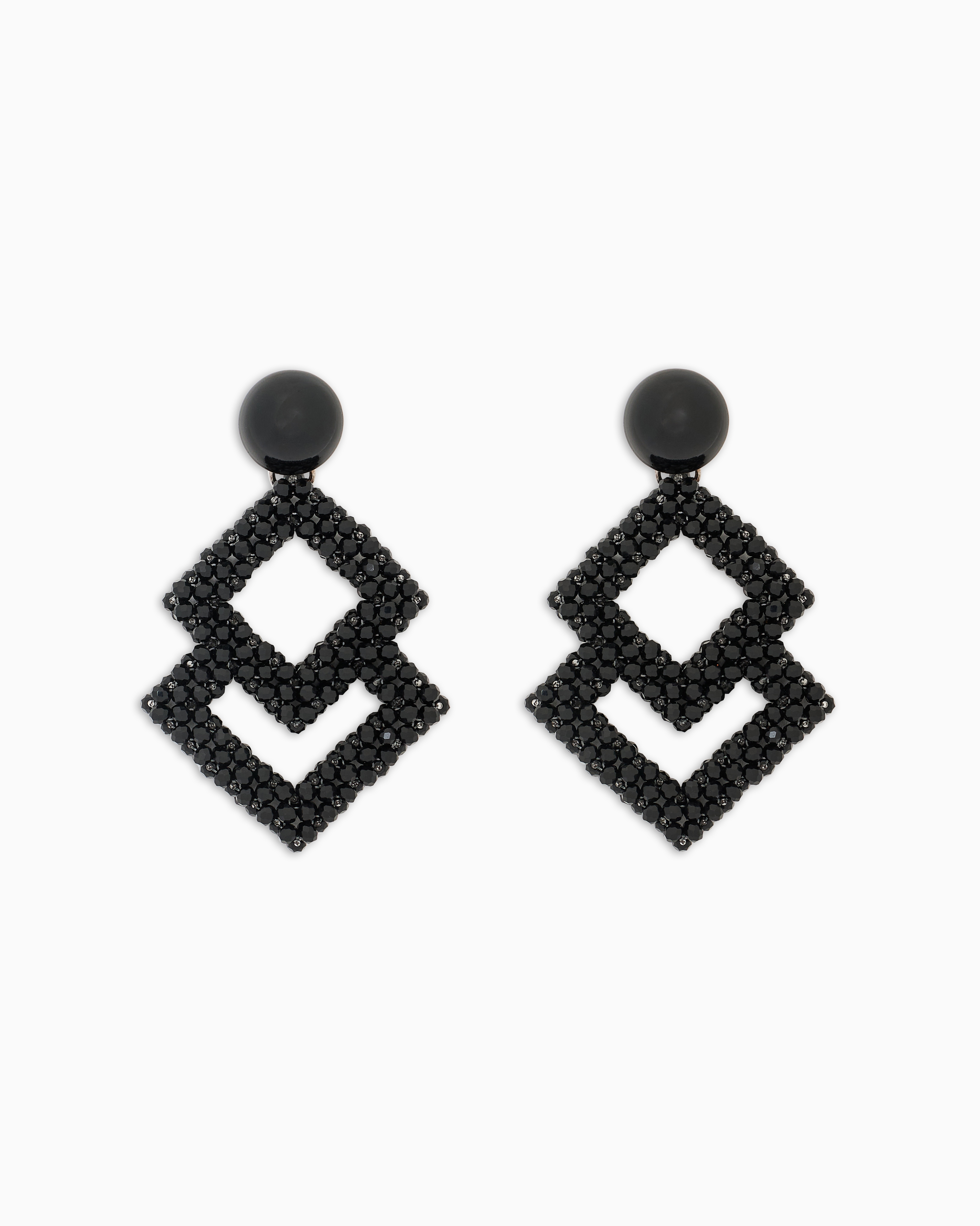 Emporio Armani - Pendant earrings with faceted micro spheres, Woman, Black, Size: TU