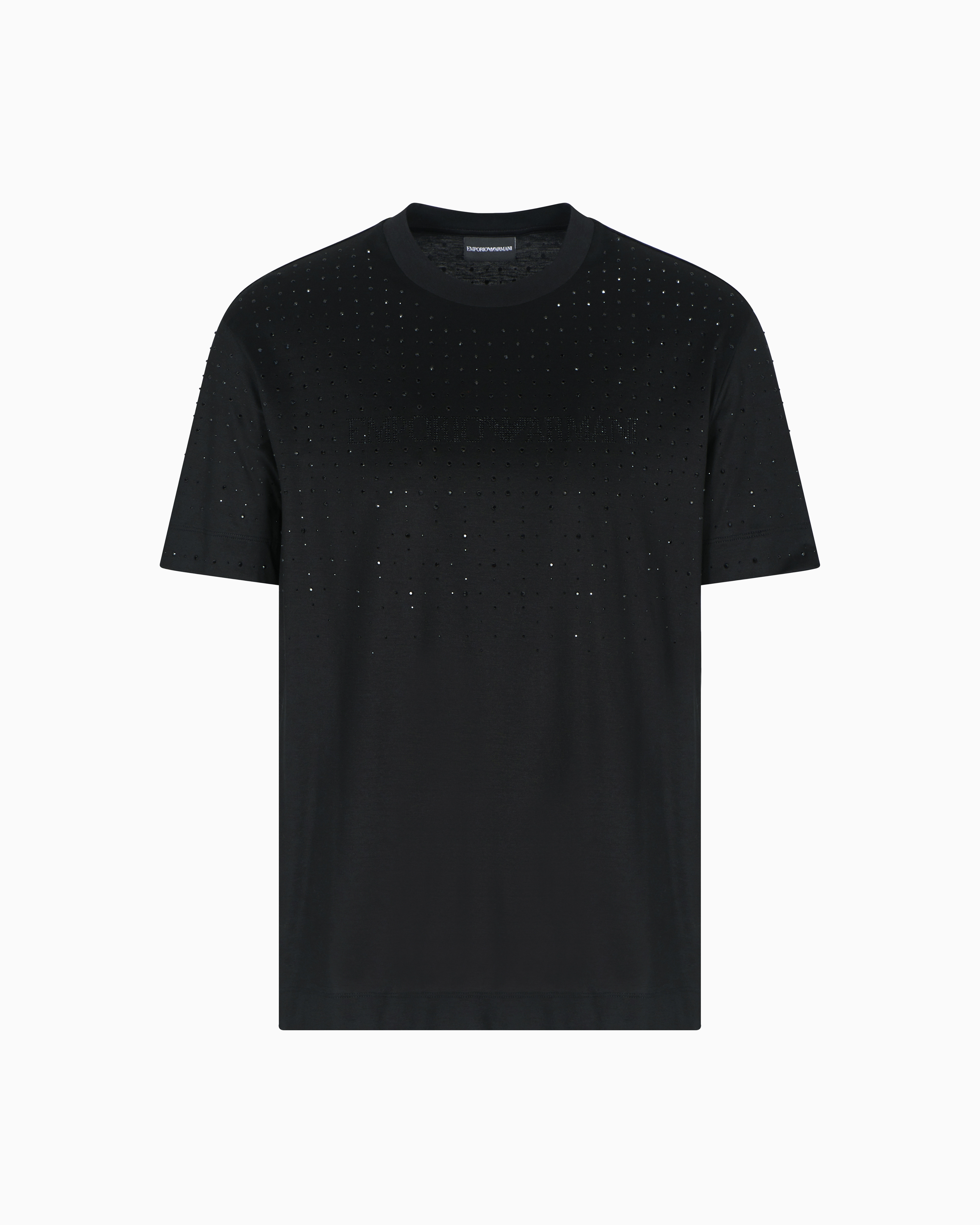 Emporio Armani - Clubwear T-shirt a Lyocell blend jersey with rhinestones, Man, Black, Size: