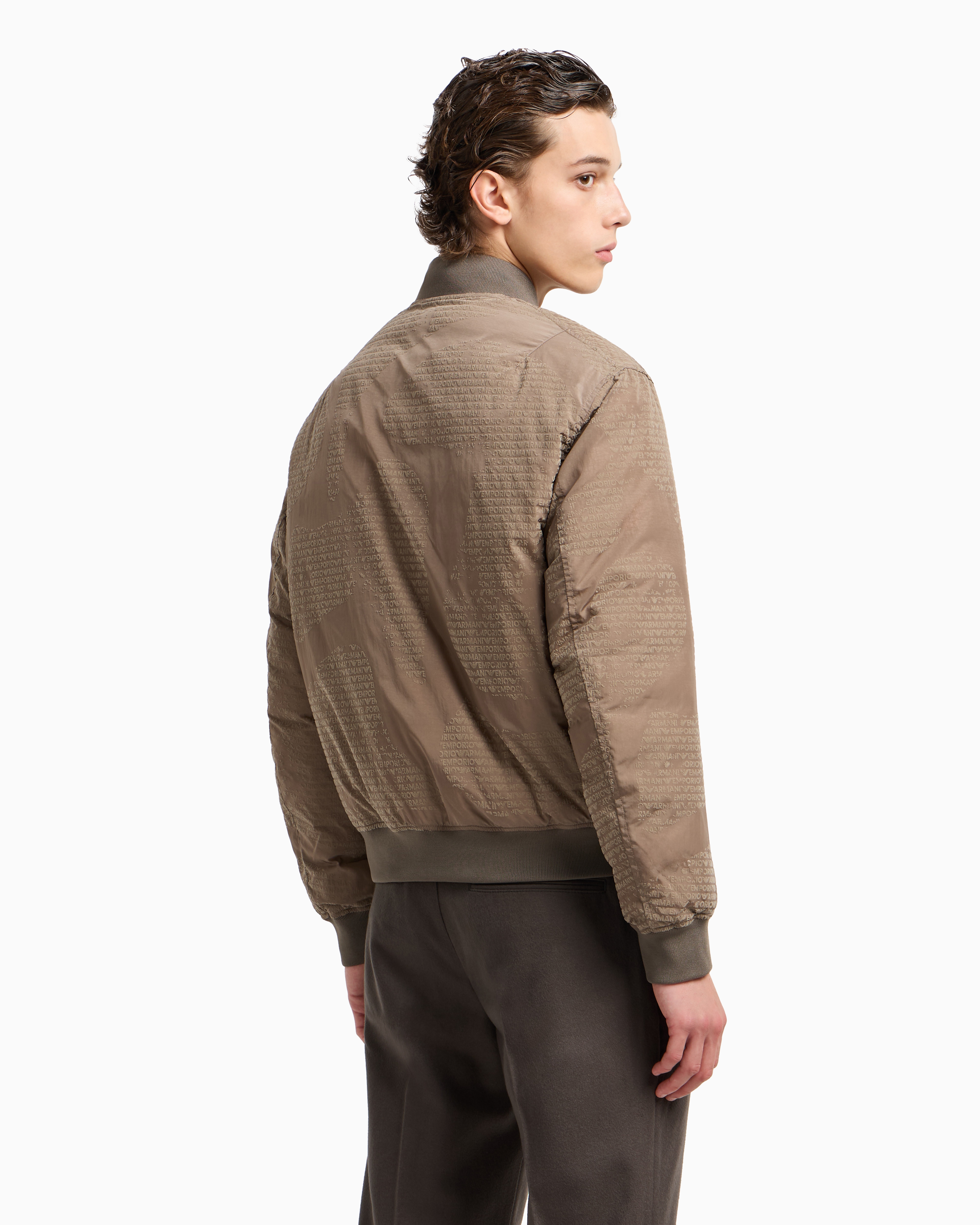 Emporio Armani - Reversible nylon blouson with flocked logo lettering, Man, Beige, Size: