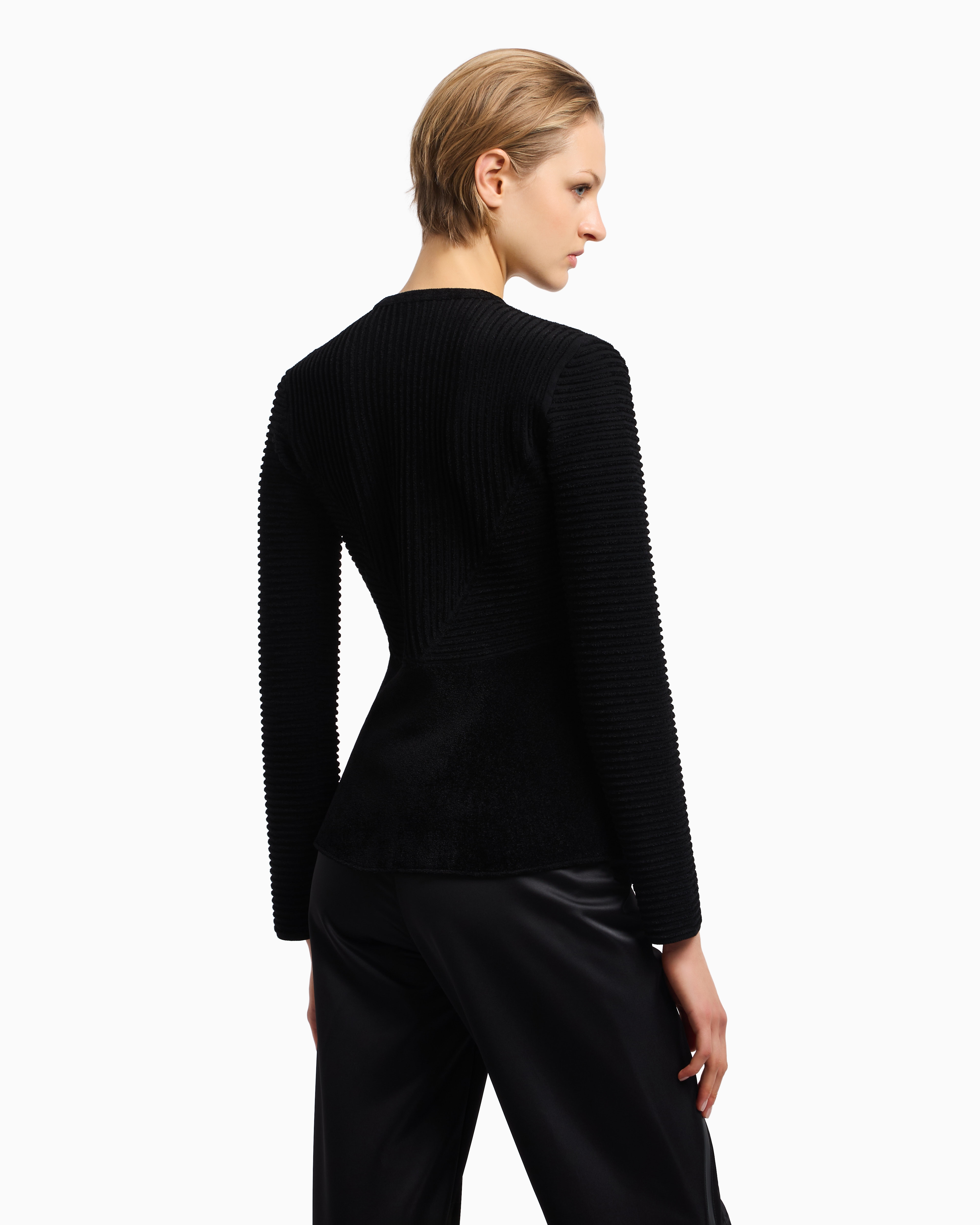 Emporio Armani - Ottoman chenille jacket, Woman, Black, Size: