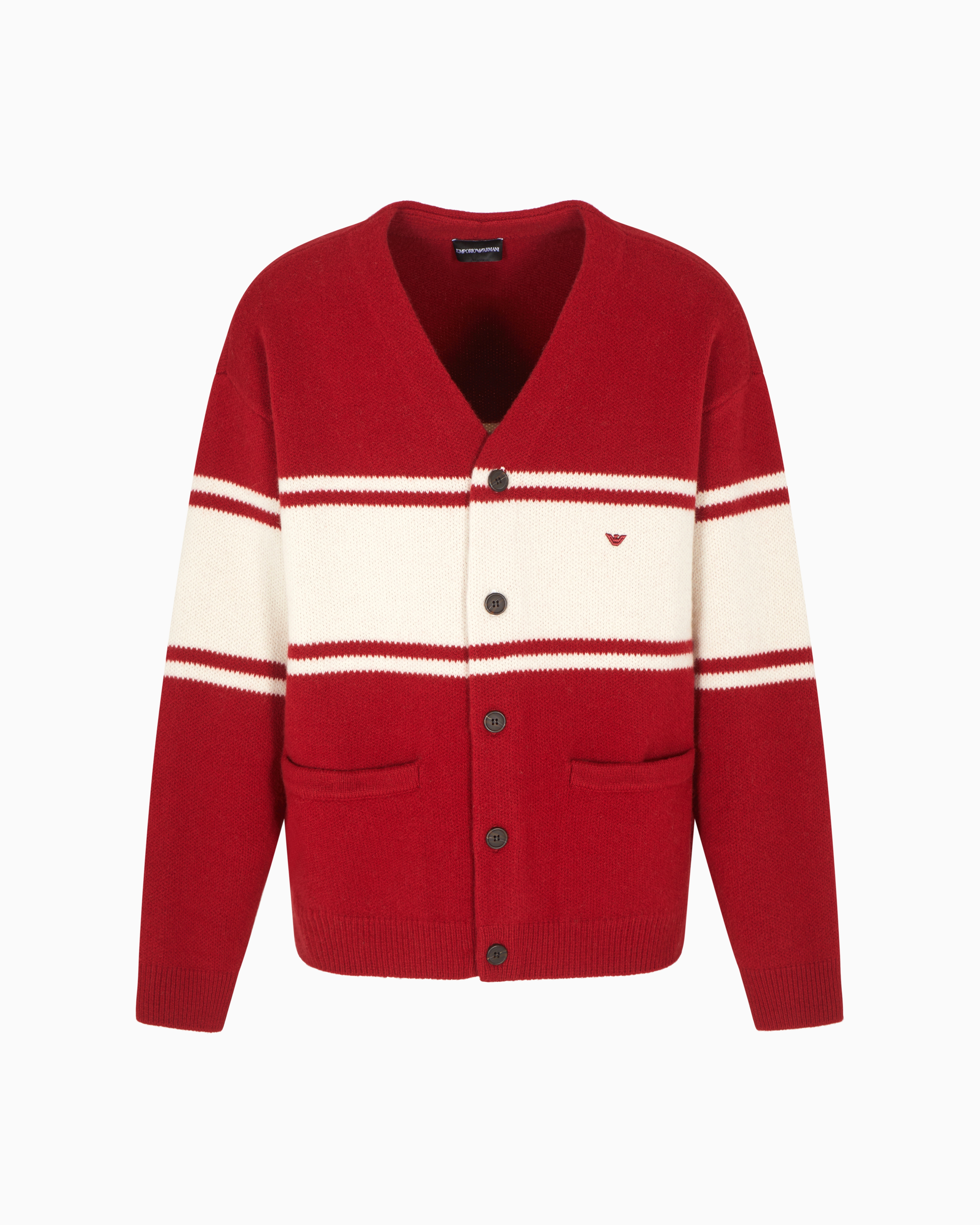 Emporio Armani - V-neck cardigan made of plush-knit virgin wool, Man, Red, Size: XL