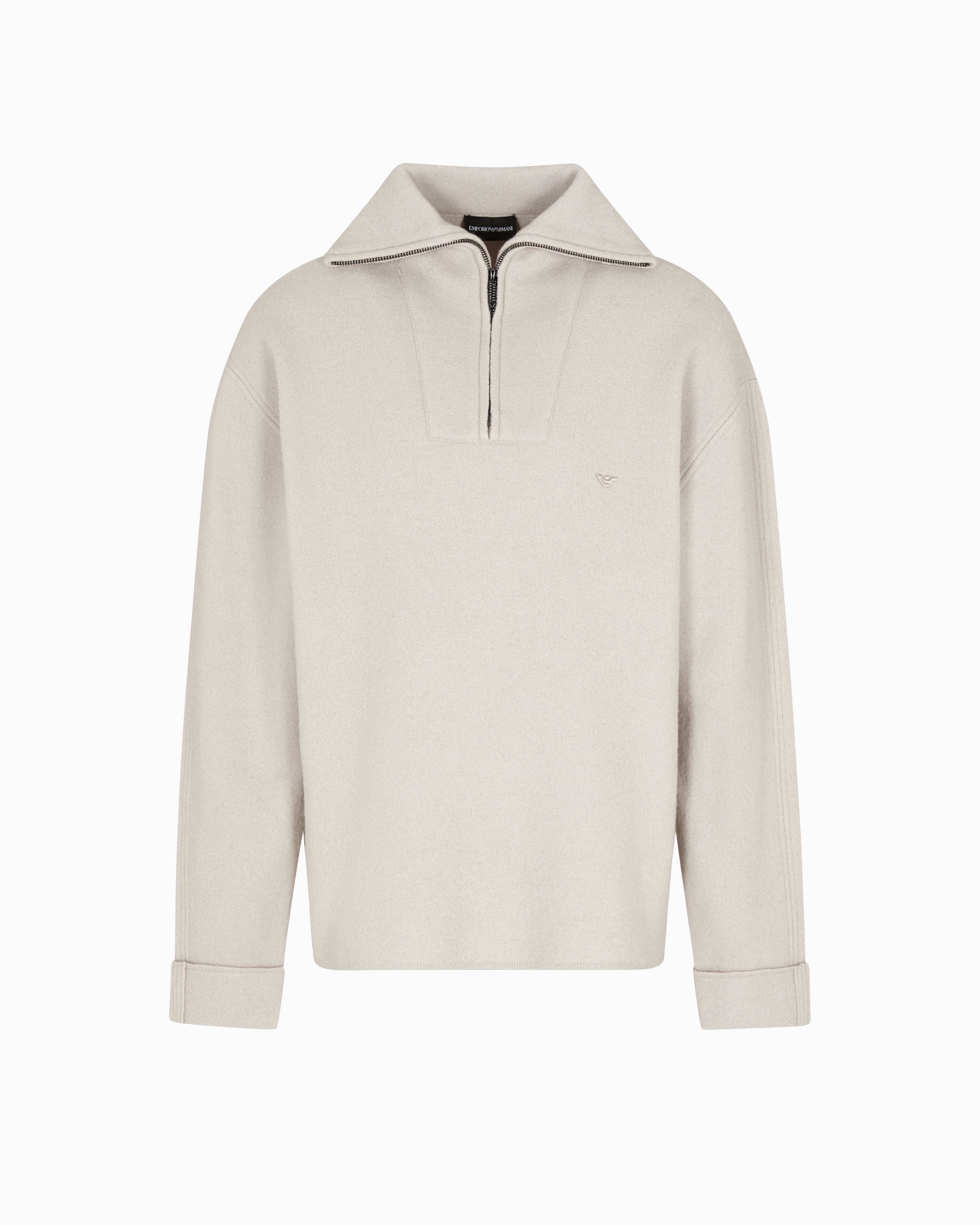 Emporio Armani - Plush-knit virgin-wool partial-zip jumper, Man, Beige, Size: