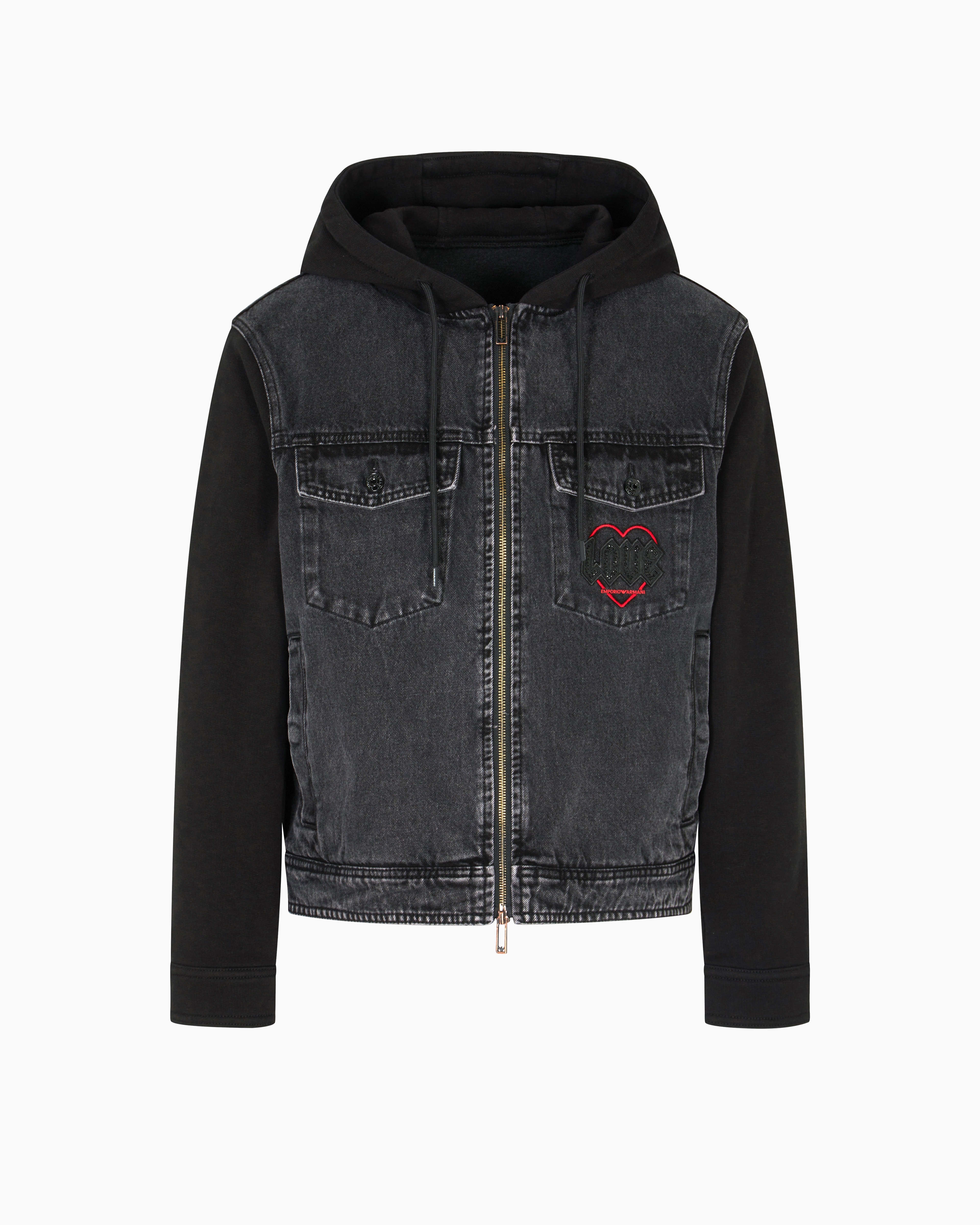 Emporio Armani - Valentine’s Day Capsule Collection denim and jersey blouson with embroidery, Man, Grey, Size: