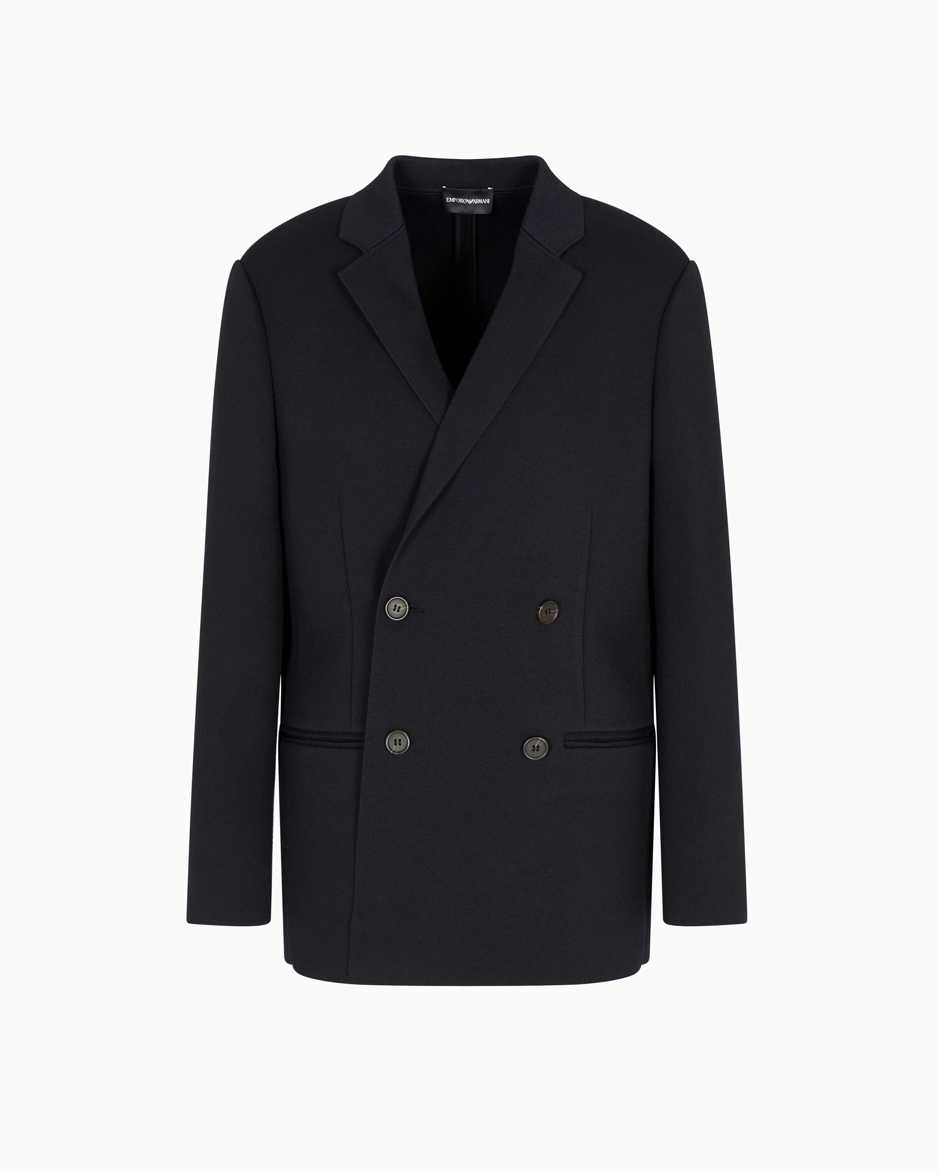 Emporio Armani - Double-breasted blazer a plain-knit wool blend, Man, Navy Blue, Size: