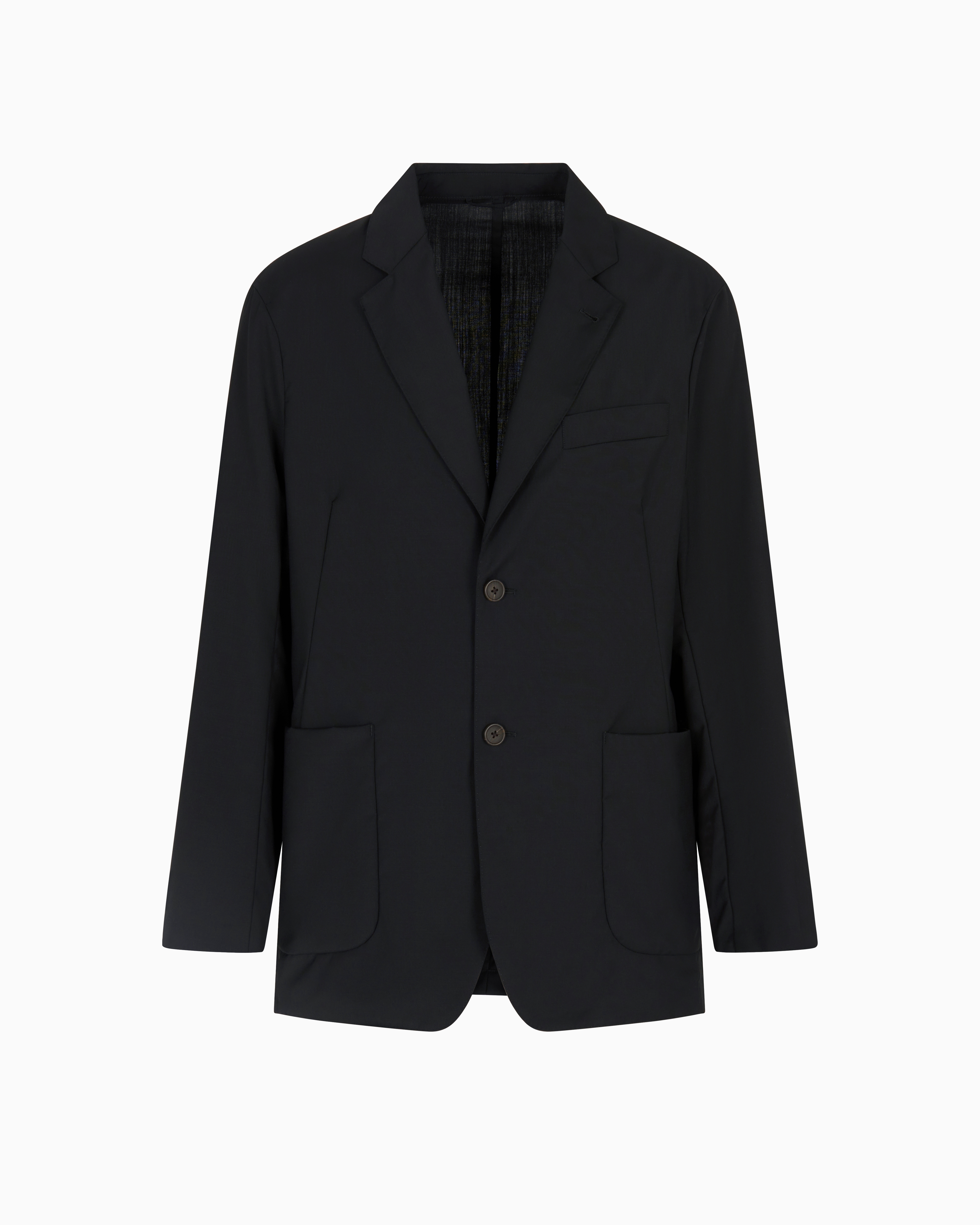 Emporio Armani - Wool poplin single-breasted jacket, Man, Black, Size: