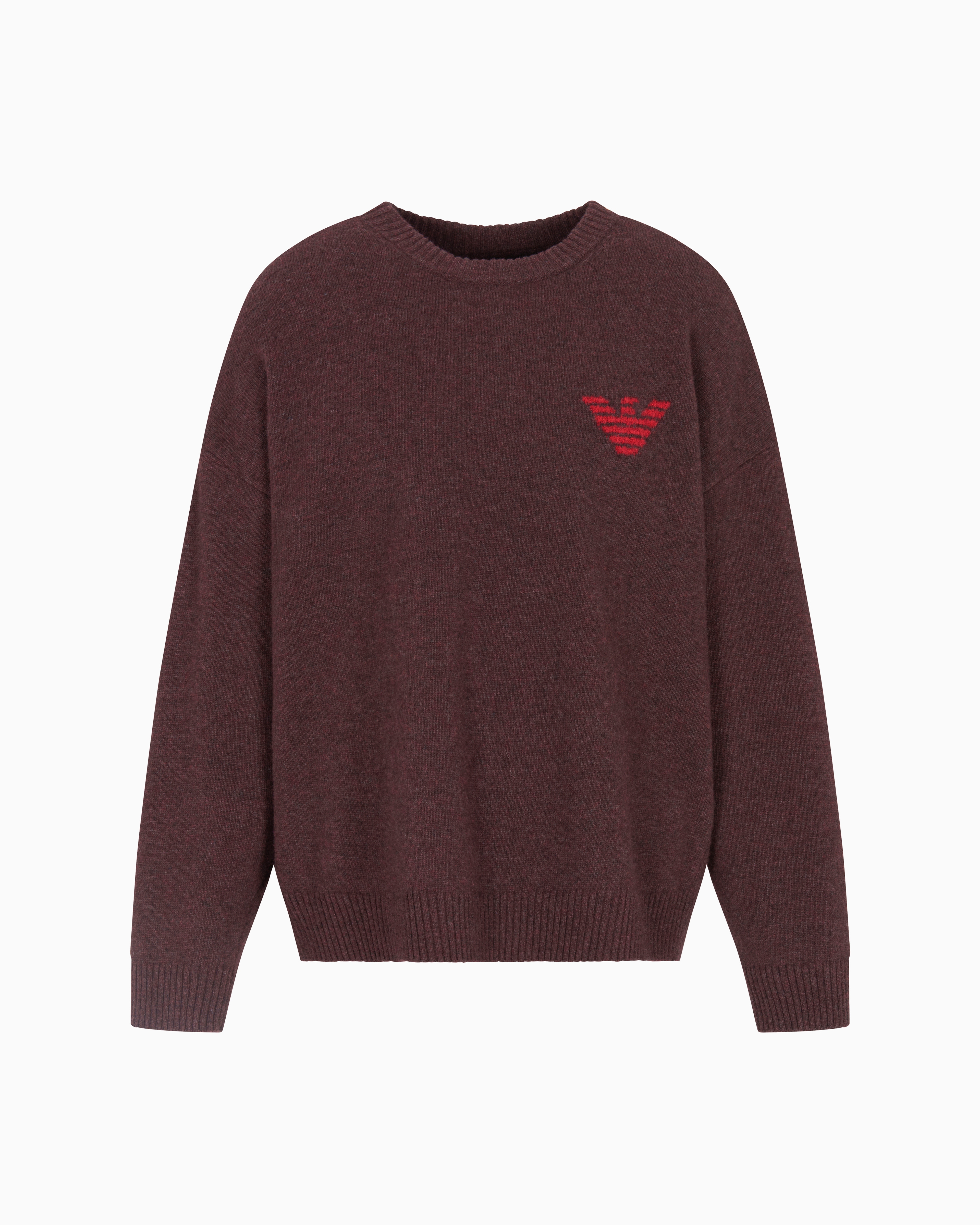Emporio Armani - New York Capsule Collection virgin-wool jumper with jacquard writing, Man, Brown, Size: