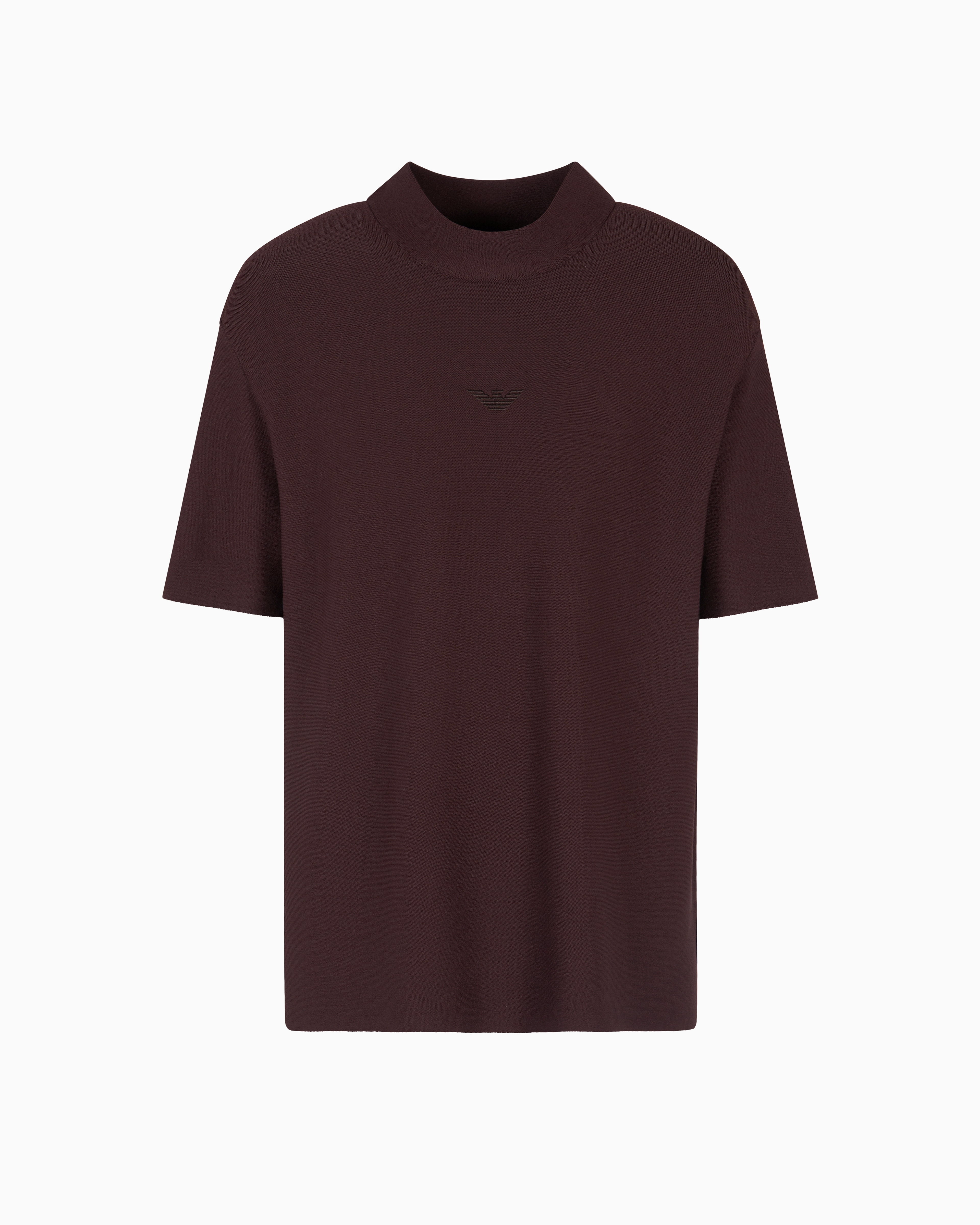 Emporio Armani - Viscose-blend mock-neck jumper with links motif, Man, Brown, Size: