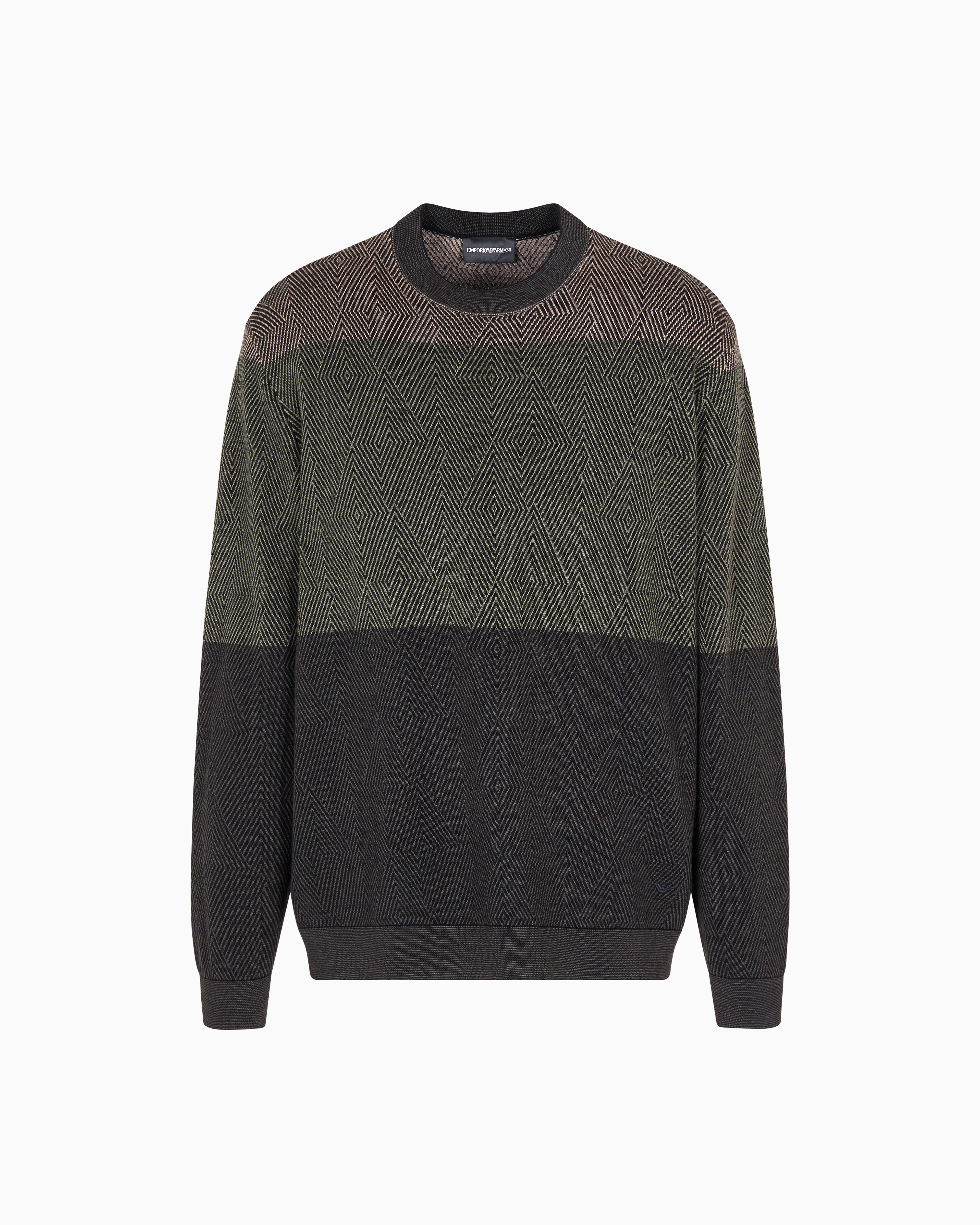 Emporio Armani - Virgin wool jumper with micro jacquard op-art diamonds, Man, Green, Size: