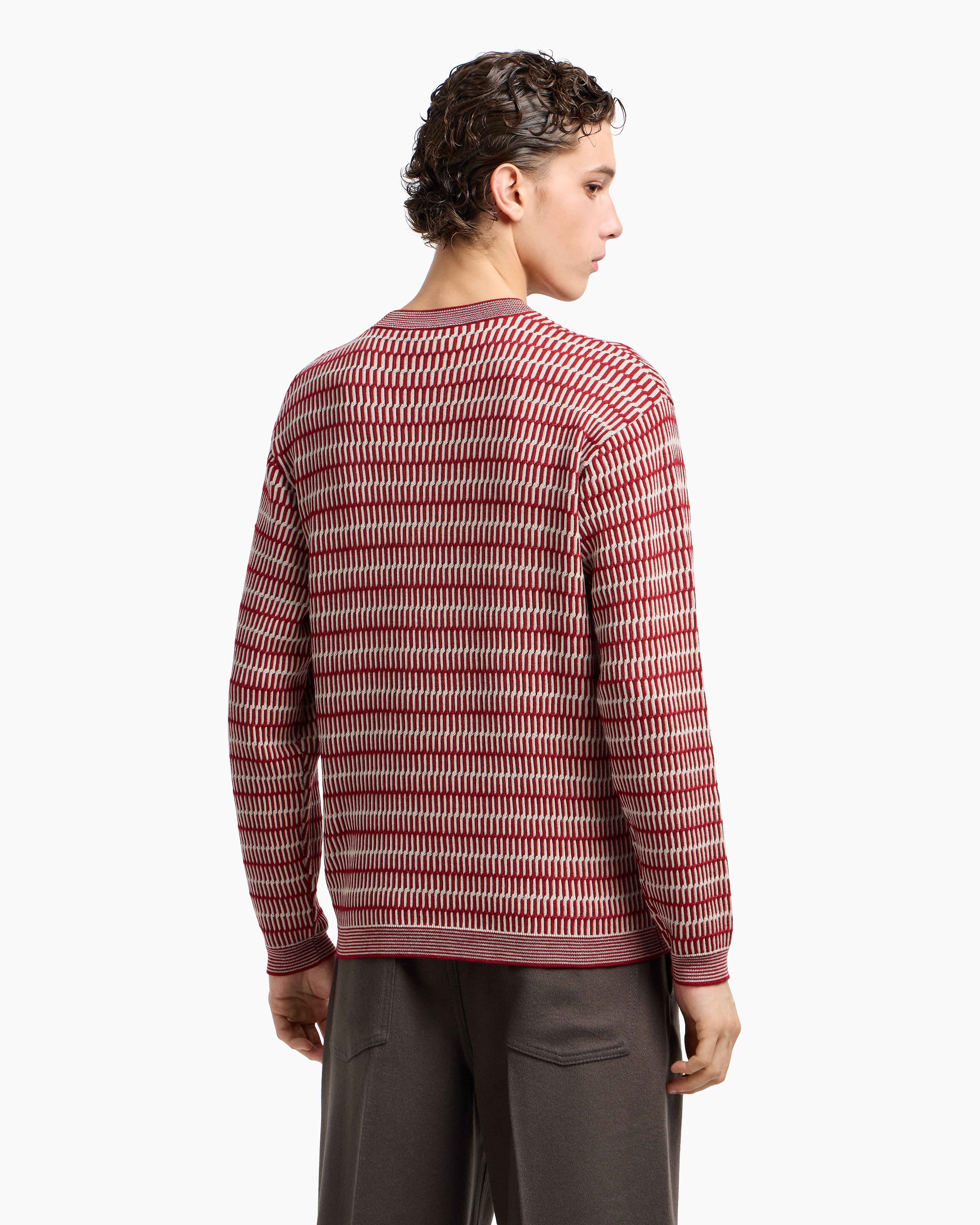Emporio Armani - Two-tone embroidery-stitched jacquard virgin wool jumper , Man, Red, Size: