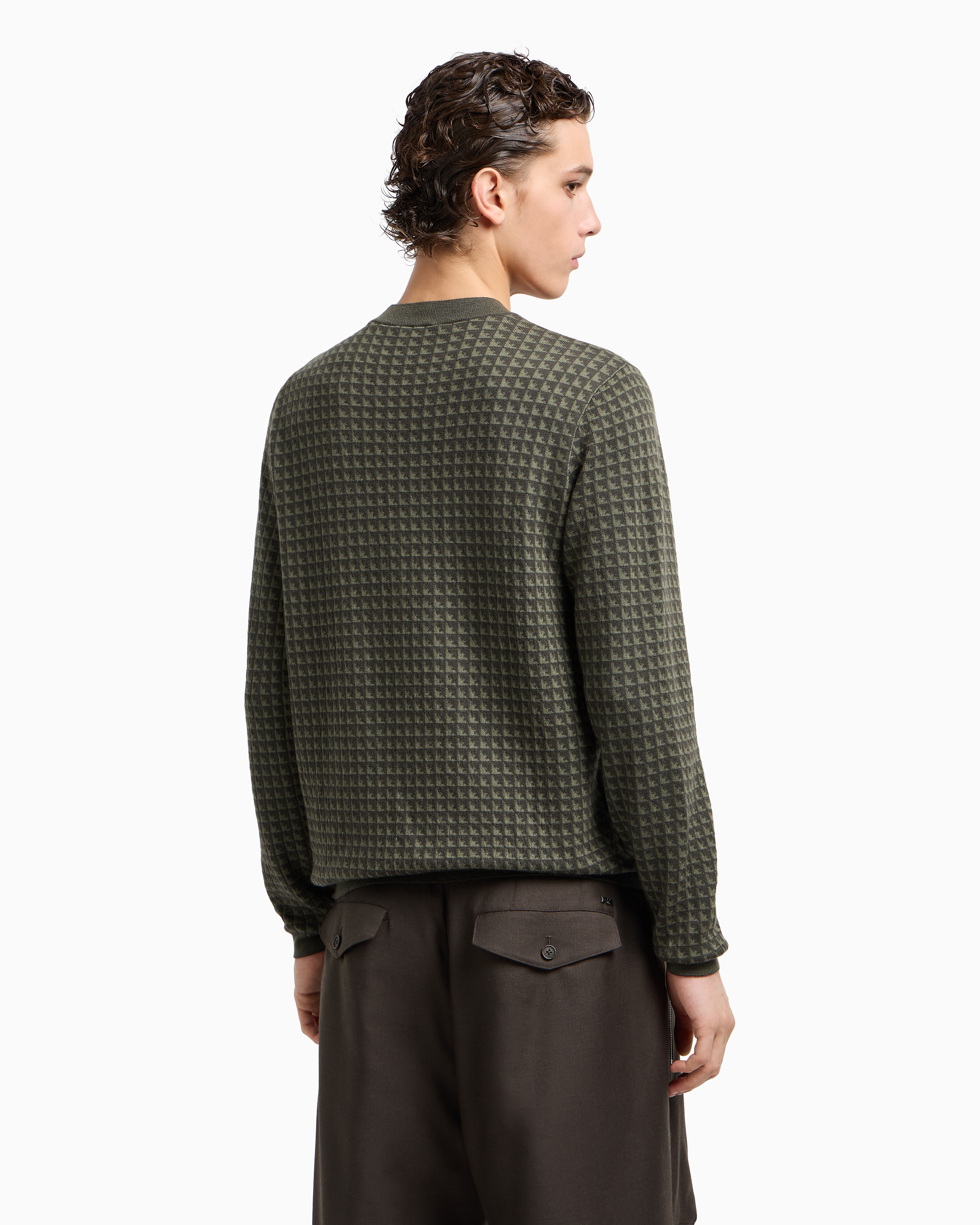 Emporio Armani - Jacquard virgin-wool jumper with repeated eagle motif, Man, Green, Size: